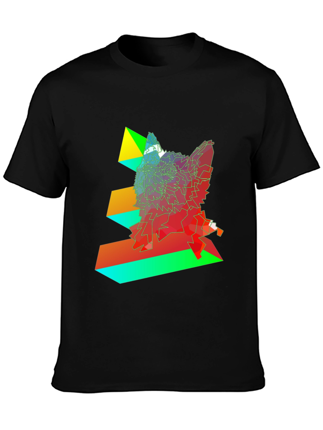 Geometric Wolf Graphic Black T-Shirt