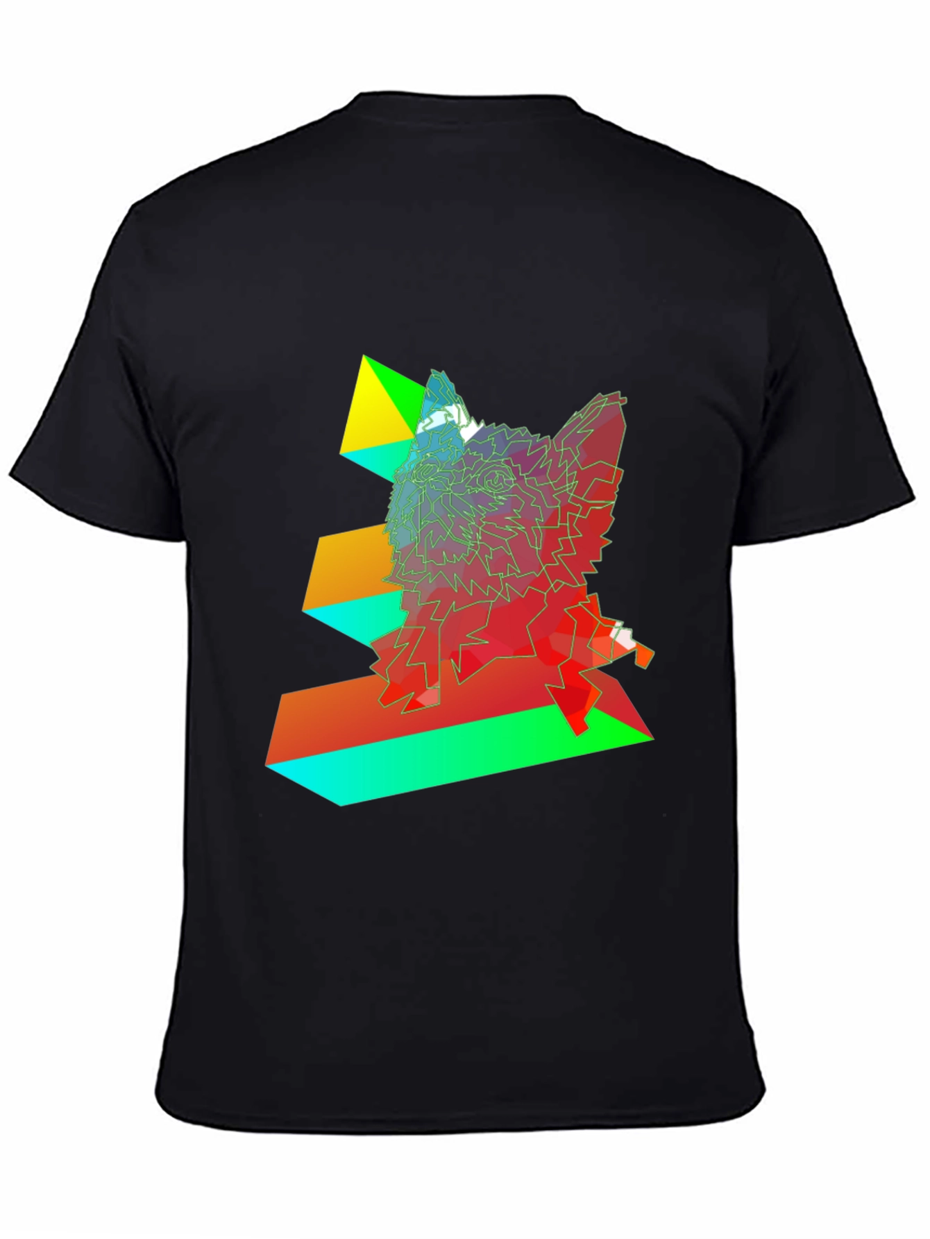 Geometric Wolf Graphic Black T-Shirt