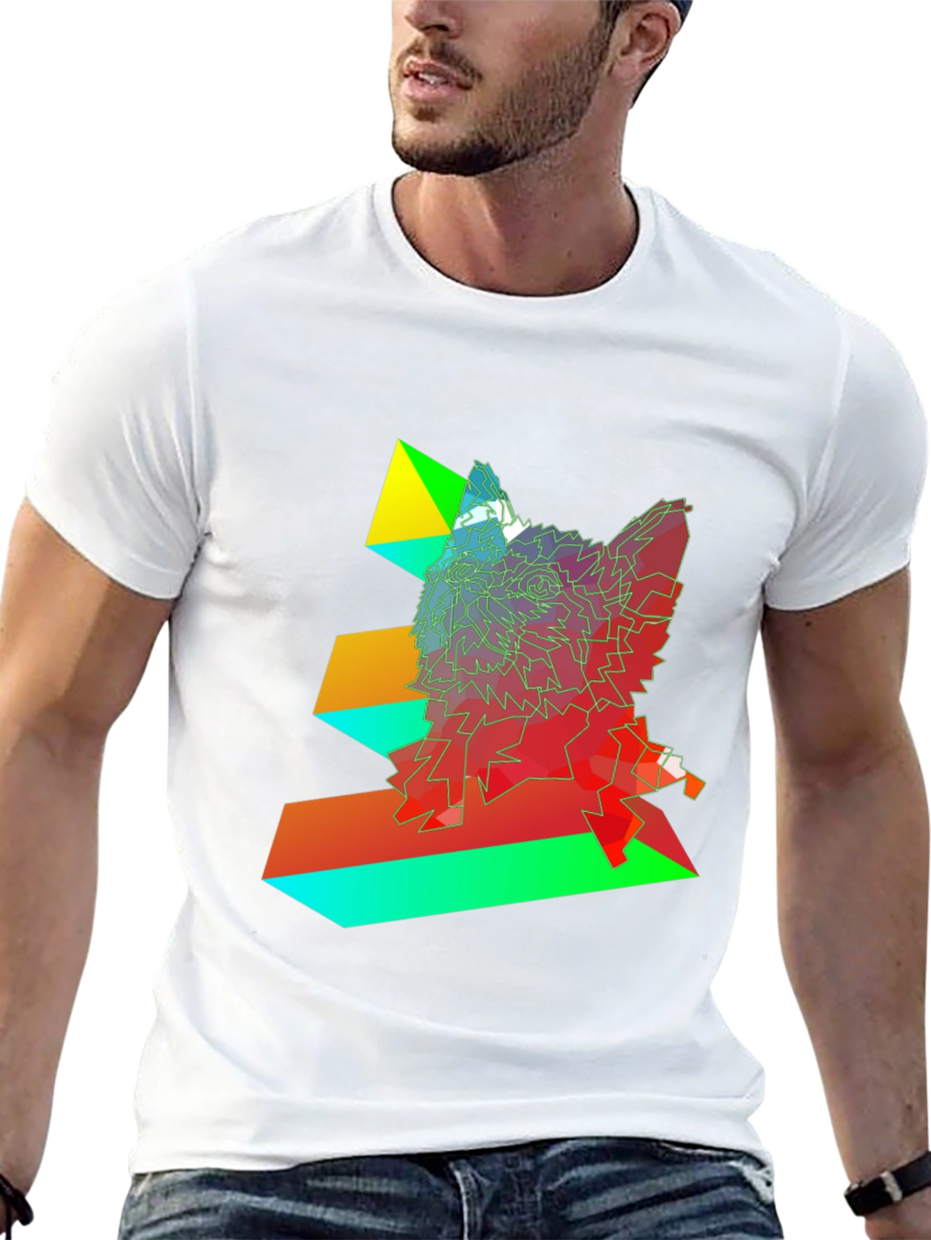 Geometric Wolf Graphic Black T-Shirt