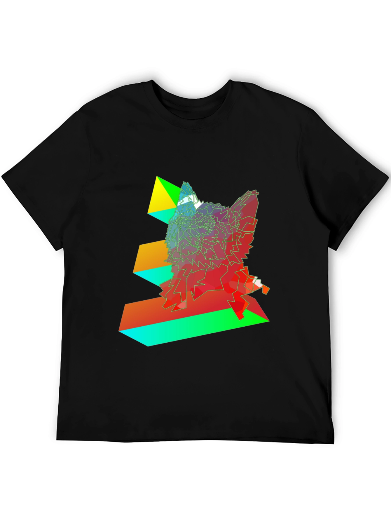 Geometric Wolf Graphic Black T-Shirt