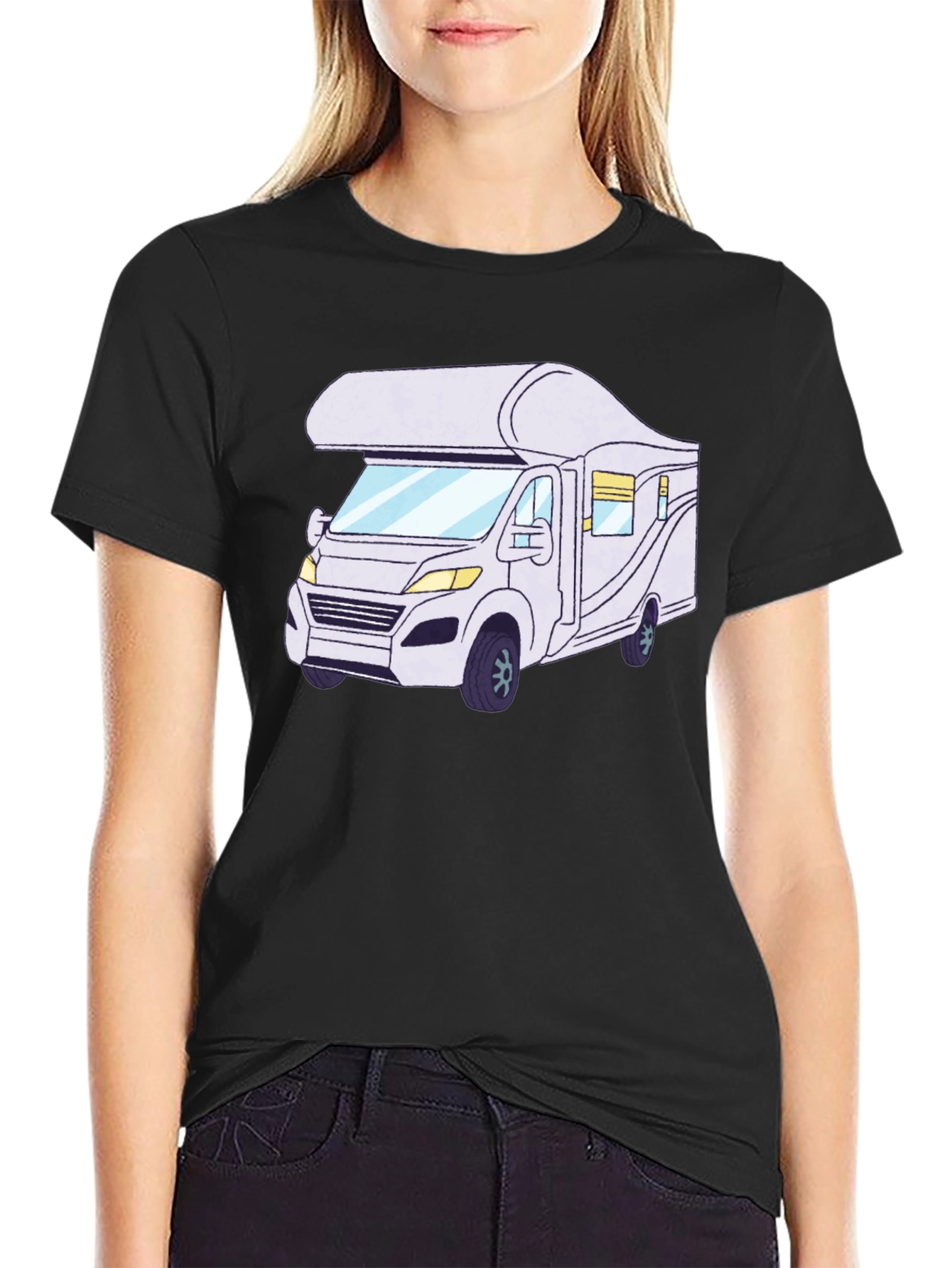 RV Cartoon Graphic Tee - Black Cotton Comfort