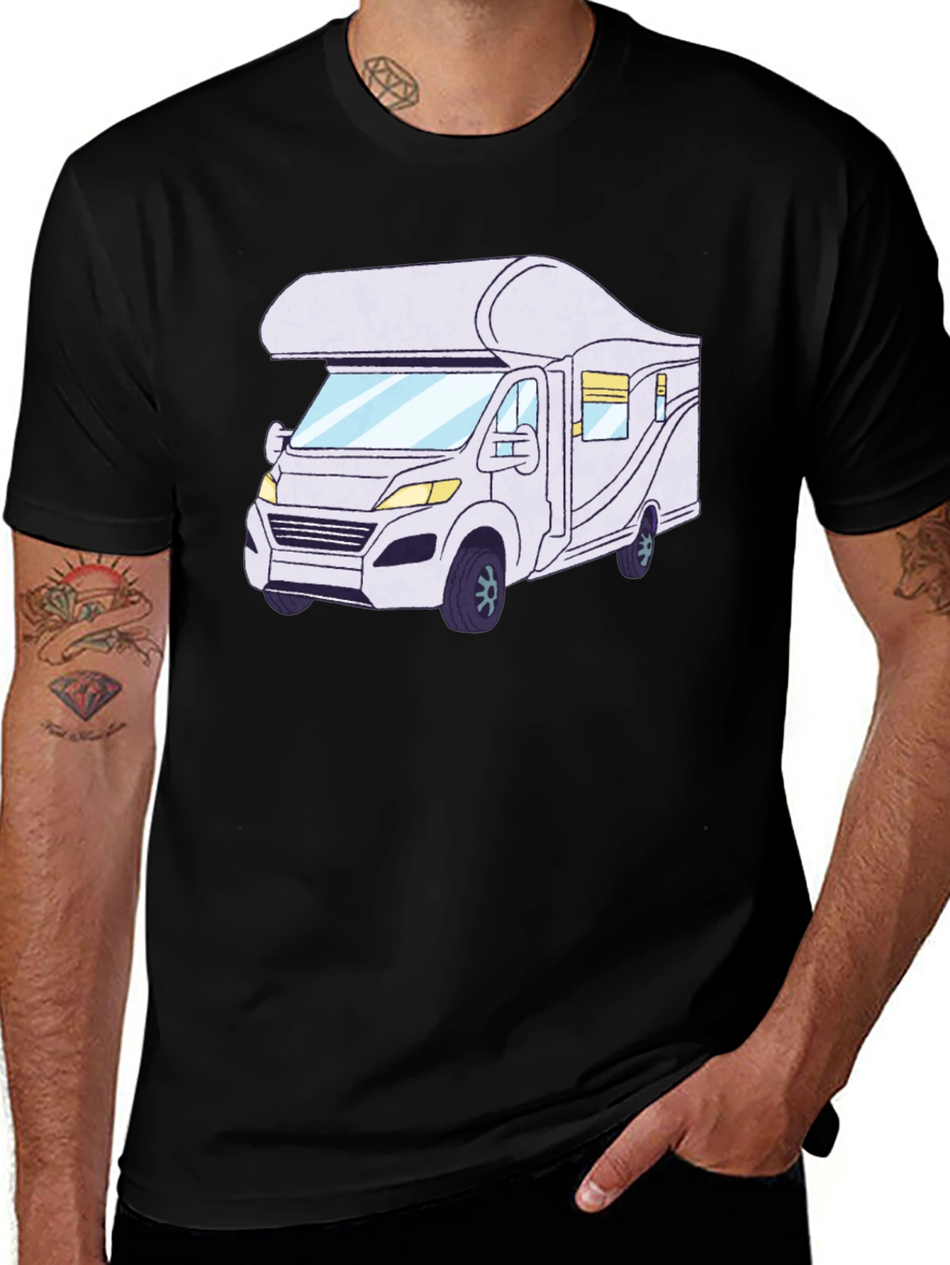 RV Cartoon Graphic Tee - Black Cotton Comfort