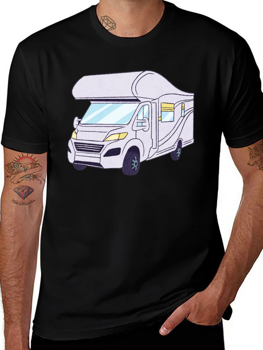 RV Cartoon Graphic Tee - Black Cotton Comfort