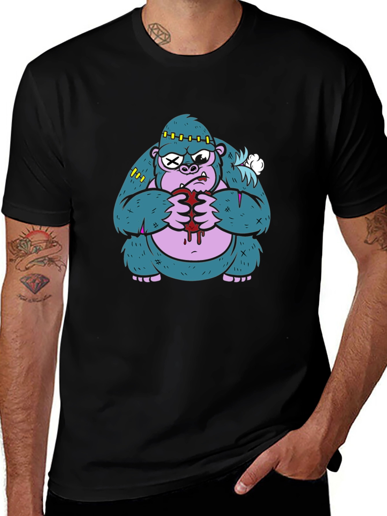 Monster Gorilla Graphic Tee - Black Cotton Blend
