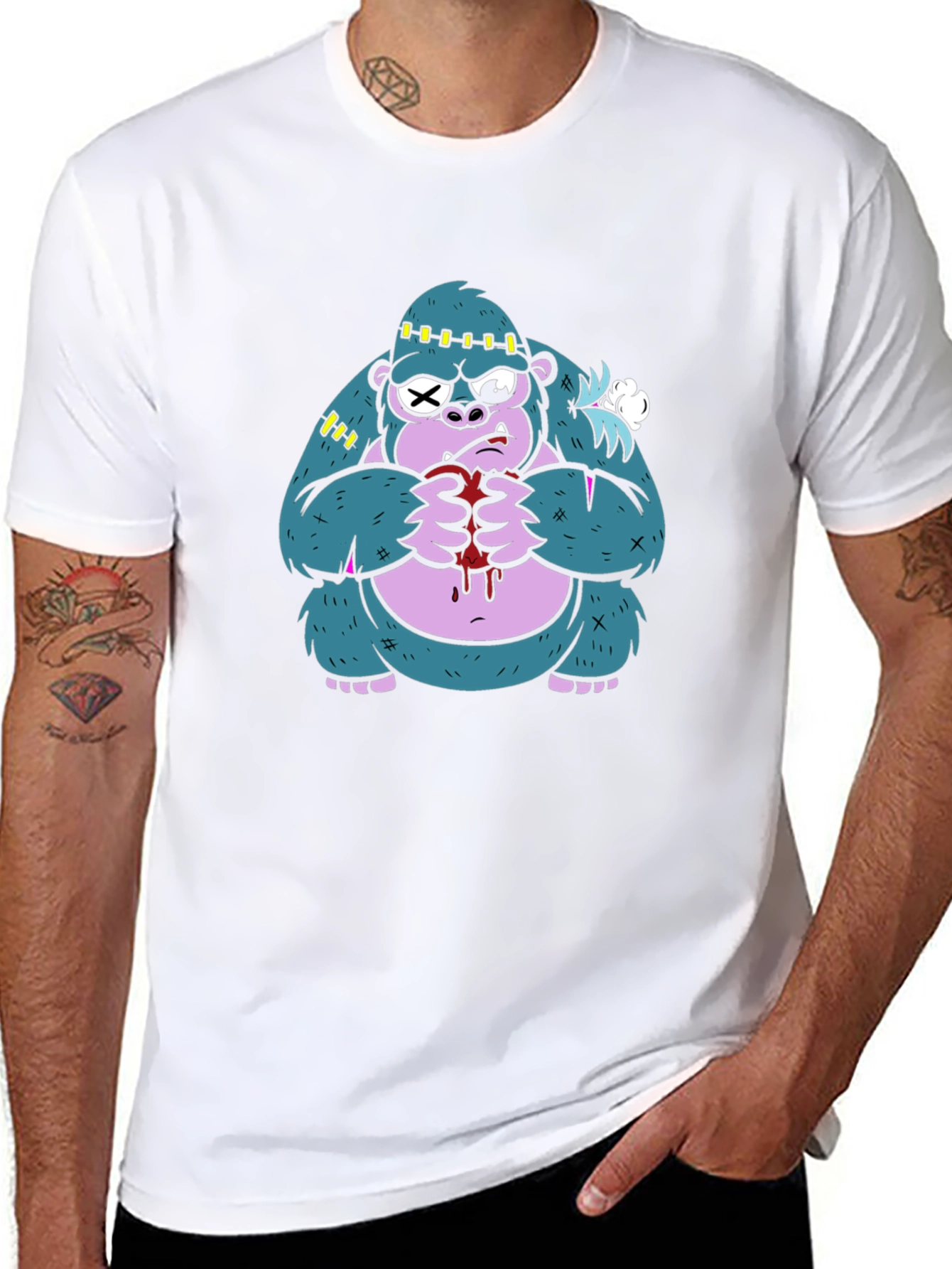 Monster Gorilla Graphic Tee - Black Cotton Blend
