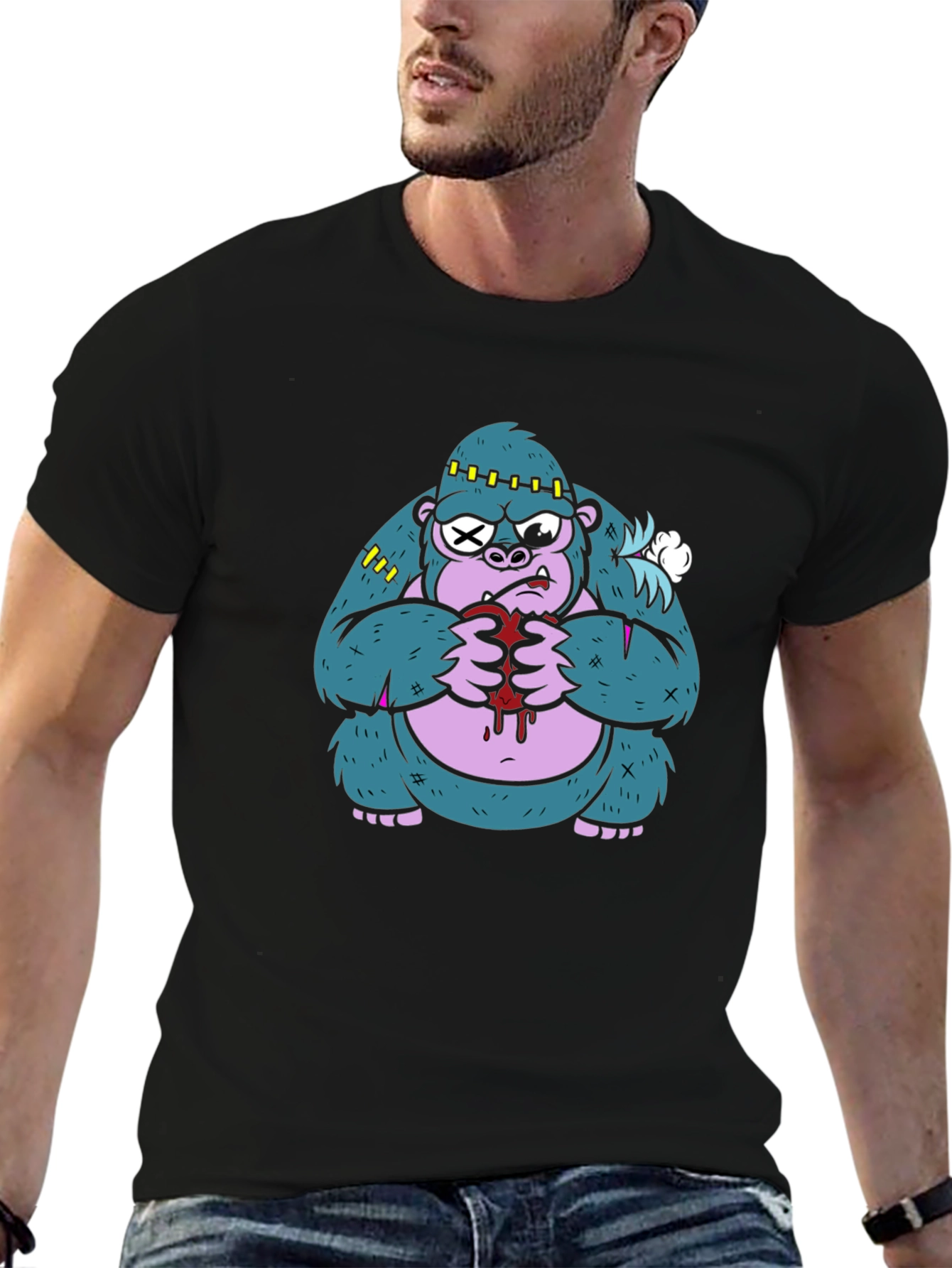 Monster Gorilla Graphic Tee - Black Cotton Blend