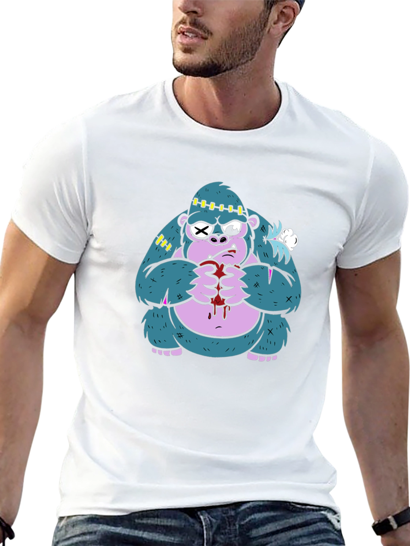 Monster Gorilla Graphic Tee - Black Cotton Blend