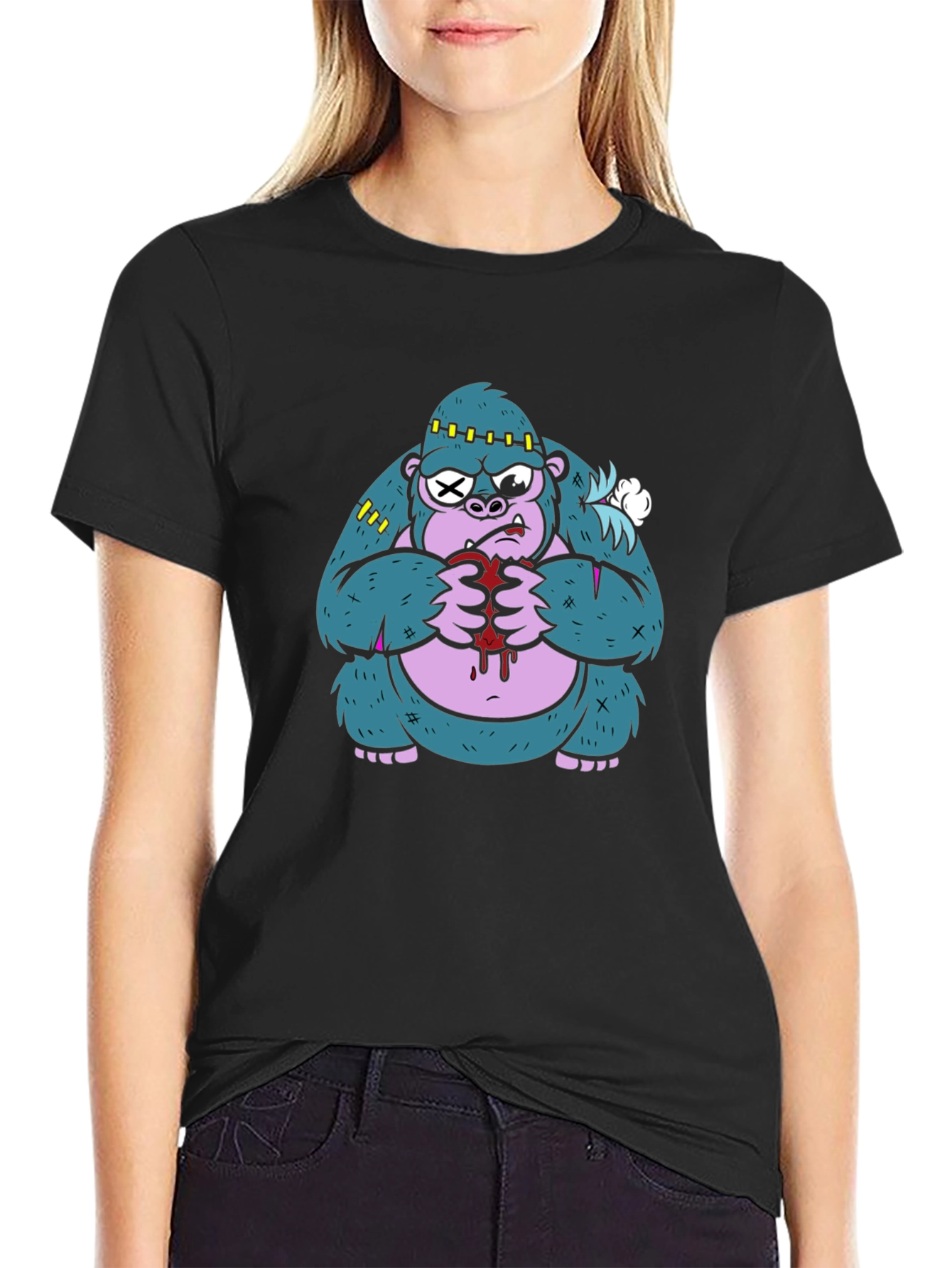 Monster Gorilla Graphic Tee - Black Cotton Blend