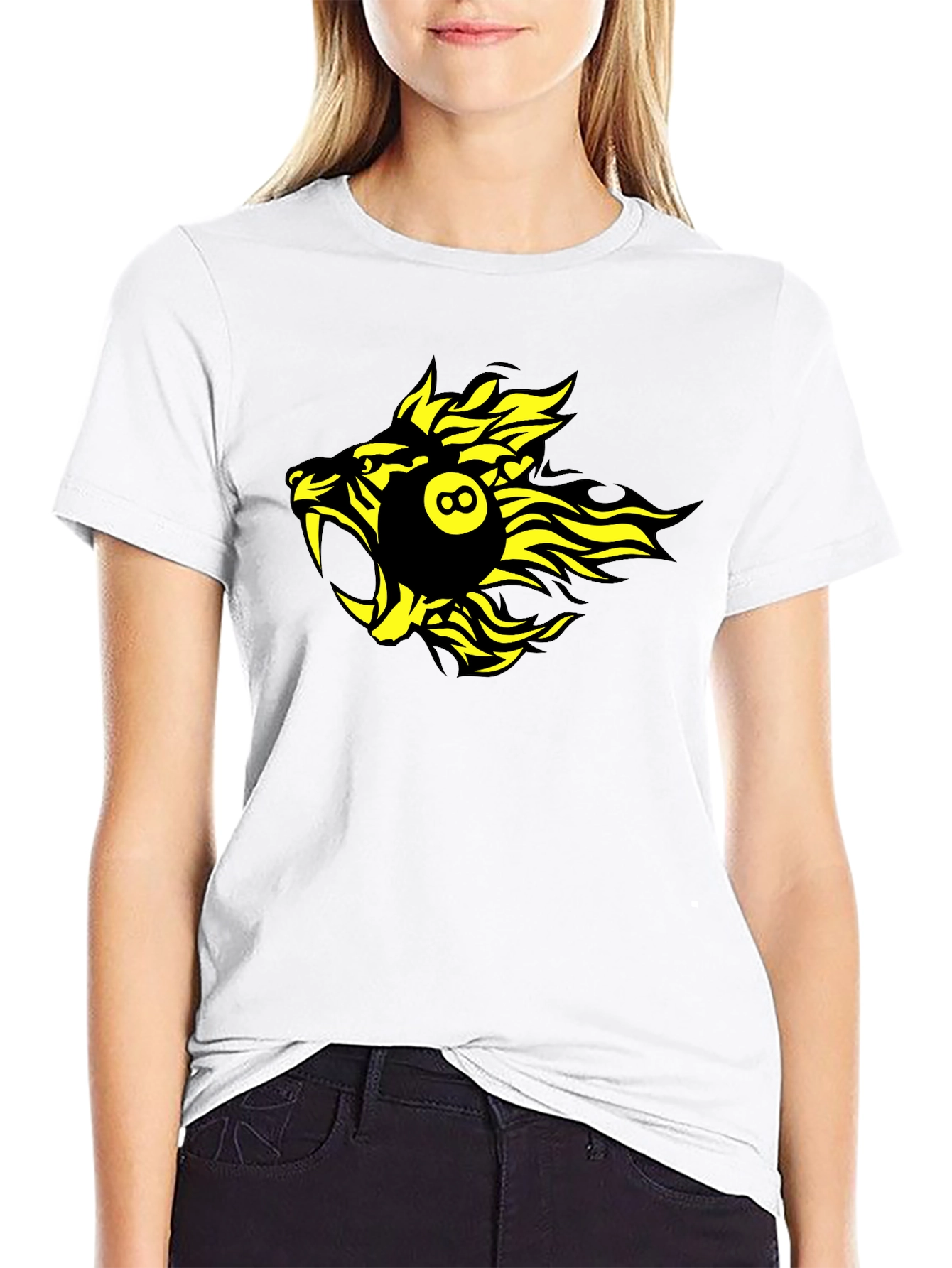 Black T-Shirt with Yellow Billiards Lion Graphic