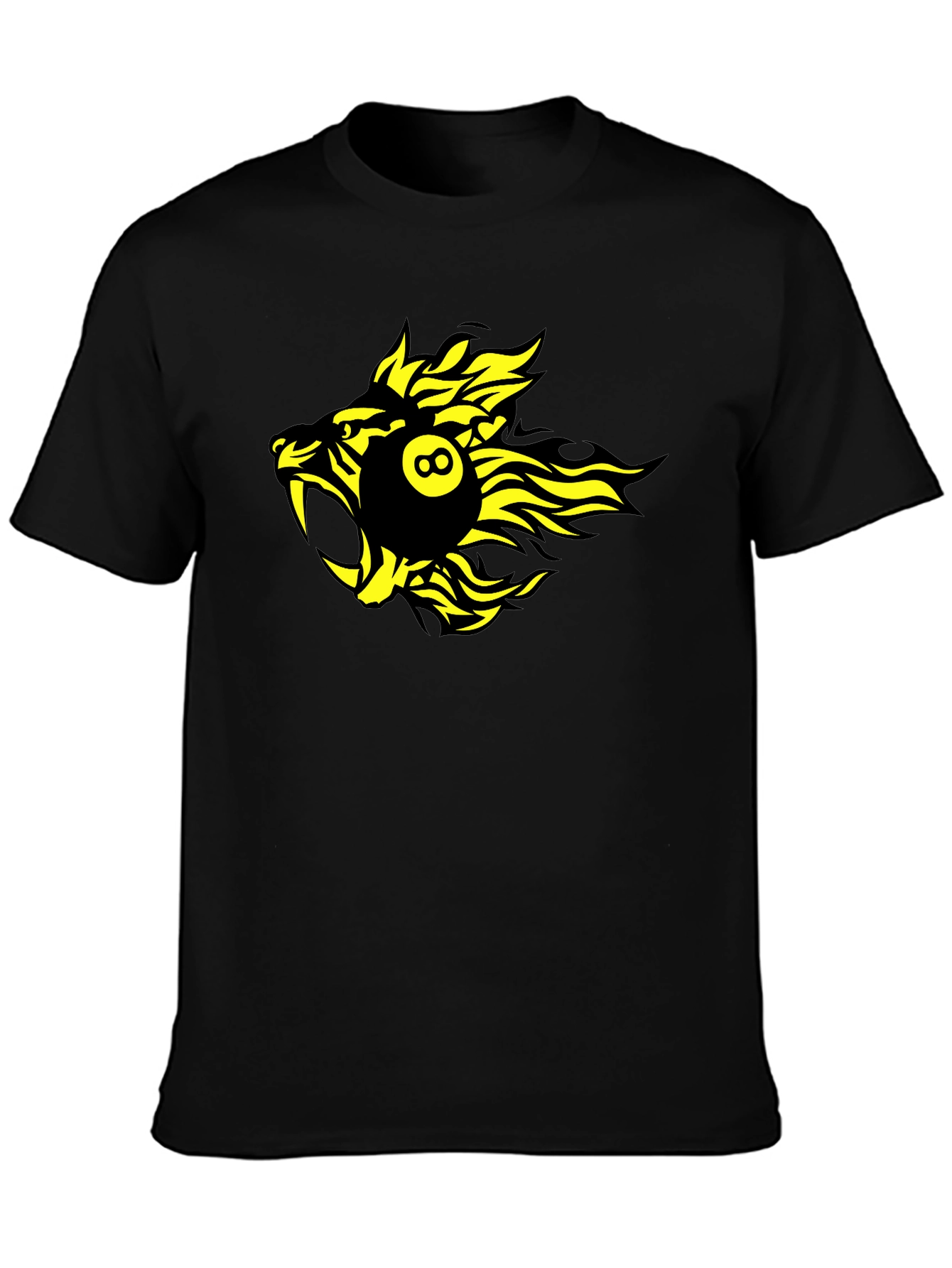 Black T-Shirt with Yellow Billiards Lion Graphic
