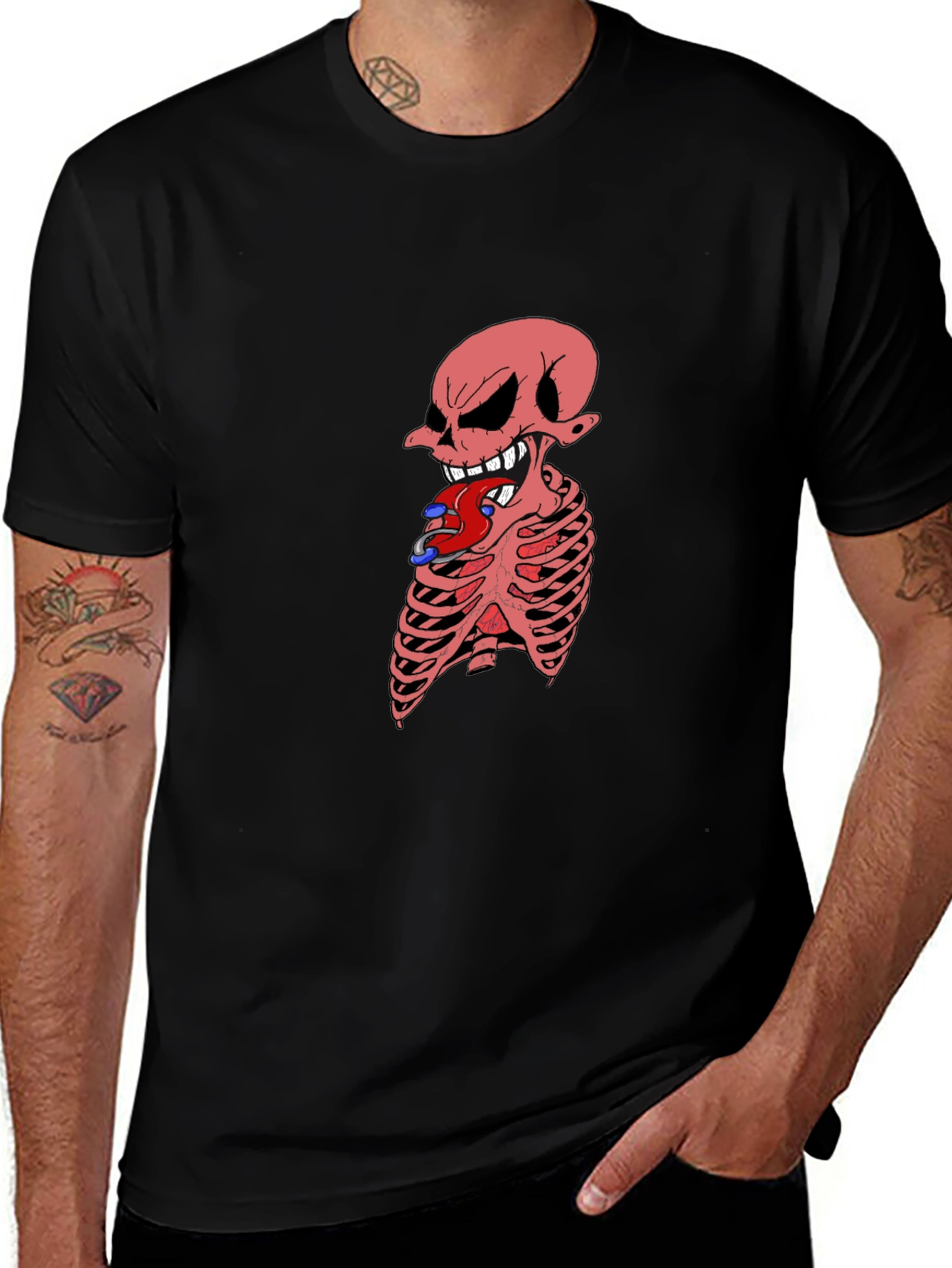 Edgy Skeleton Graphic Tee - Black Cotton