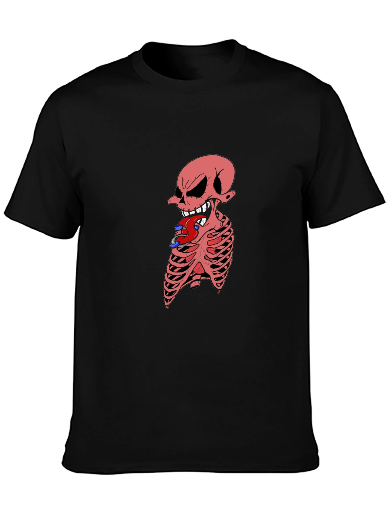 Edgy Skeleton Graphic Tee - Black Cotton