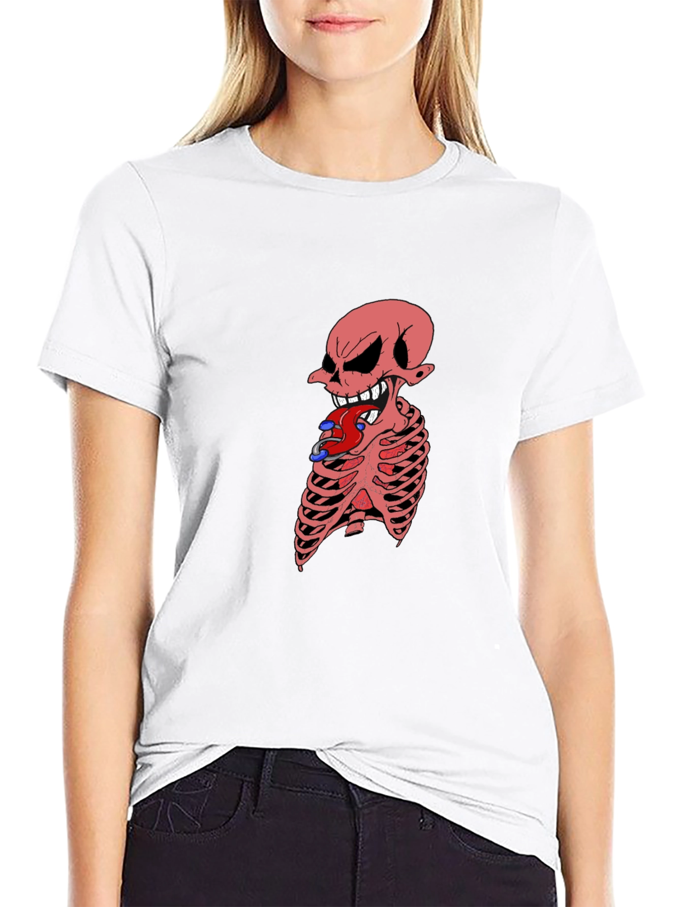 Edgy Skeleton Graphic Tee - Black Cotton