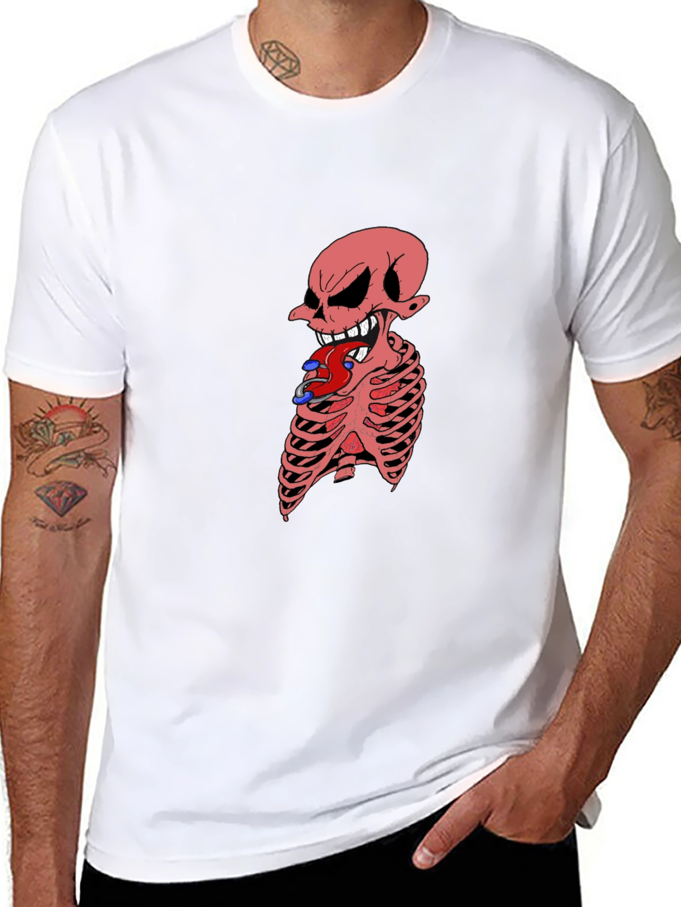 Edgy Skeleton Graphic Tee - Black Cotton