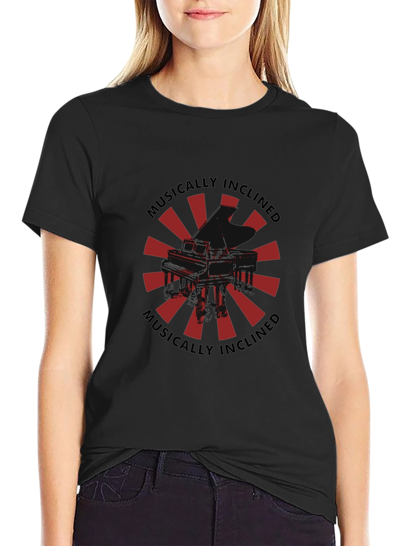 Musically Inclined Piano Graphic T-Shirt - Black