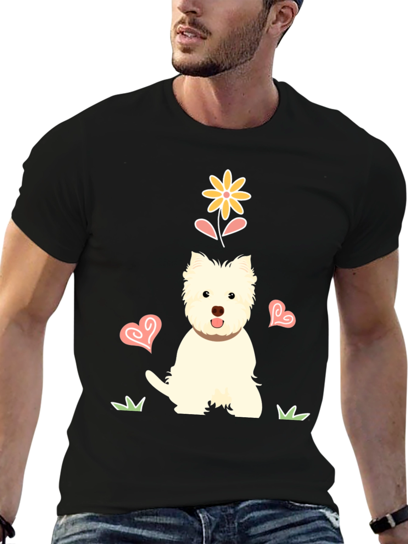 Cute Westie Dog & Flower Graphic T-Shirt