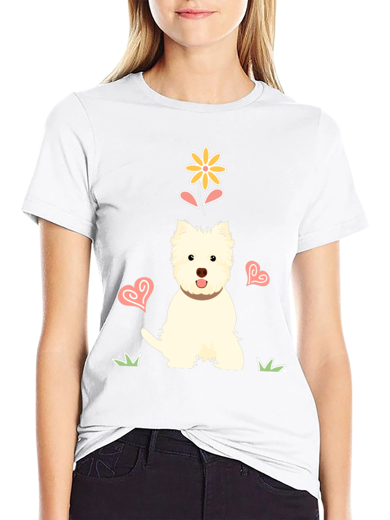 Cute Westie Dog & Flower Graphic T-Shirt
