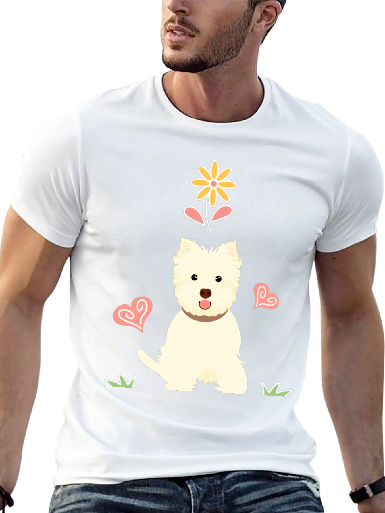 Cute Westie Dog & Flower Graphic T-Shirt