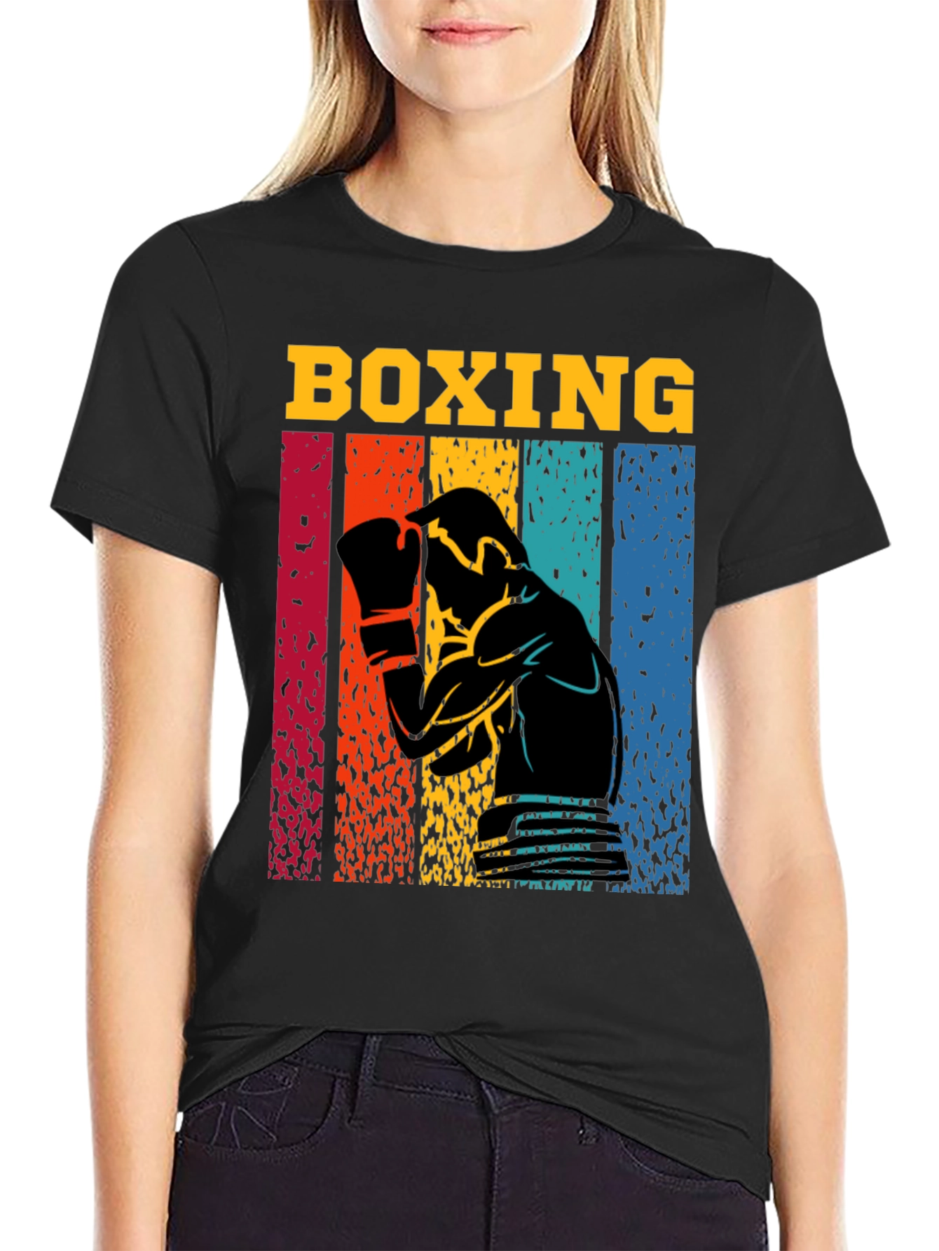 Retro Boxing Graphic T-Shirt - Black