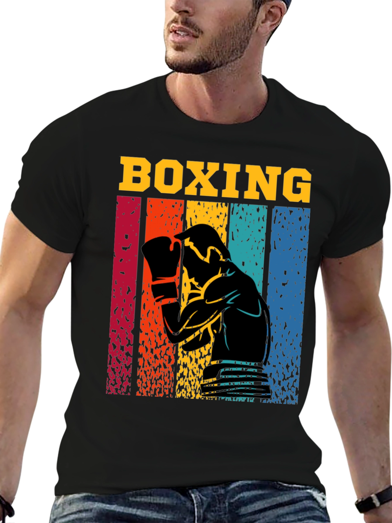 Retro Boxing Graphic T-Shirt - Black