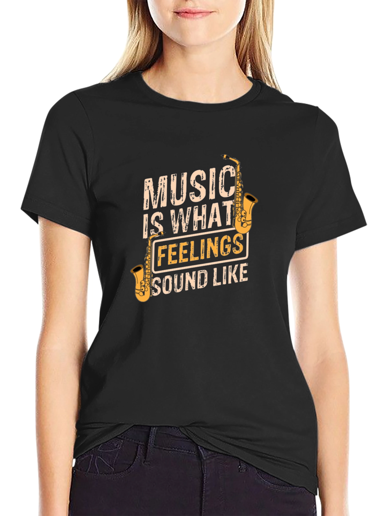 Music is What Feelings Sound Like Black T-Shirt