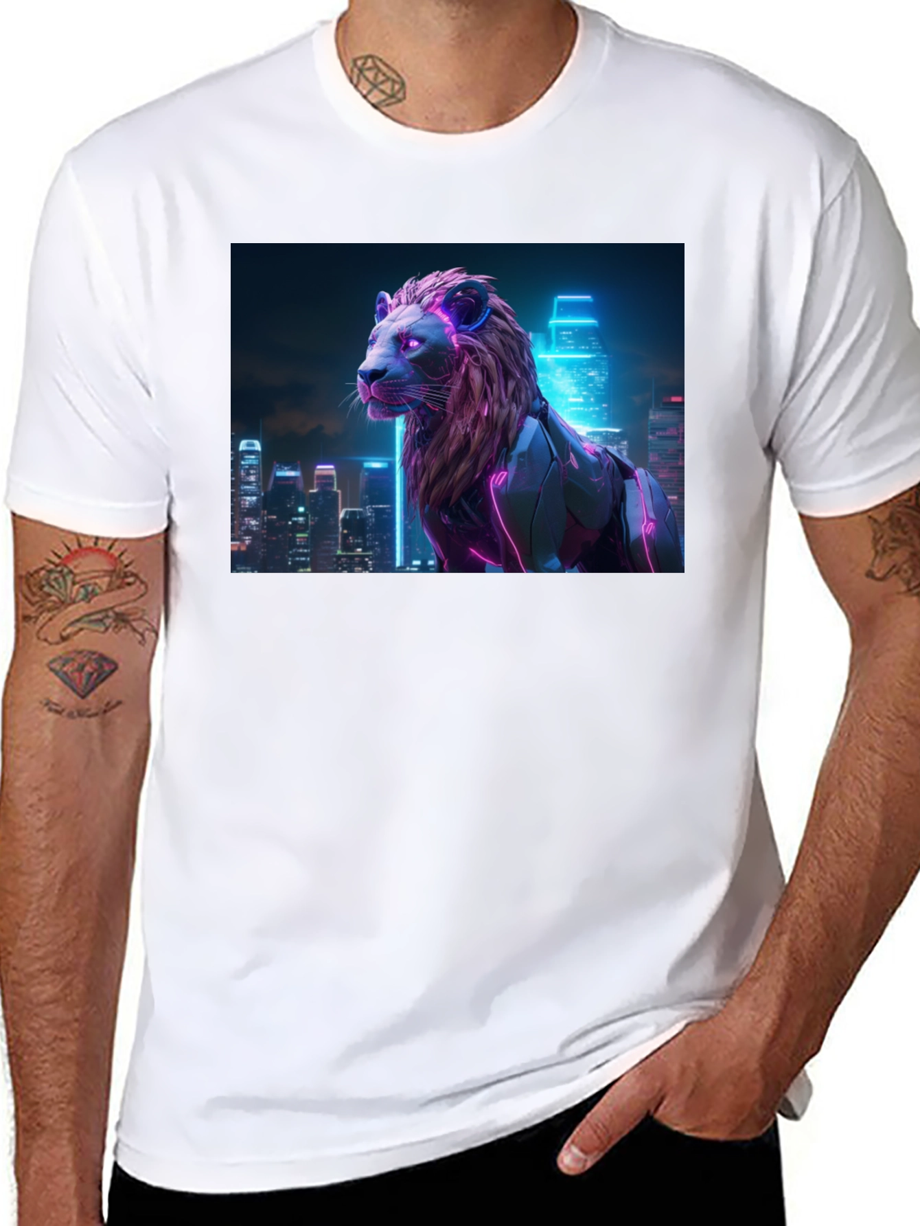 Cyberpunk Lion Graphic Tee - Black