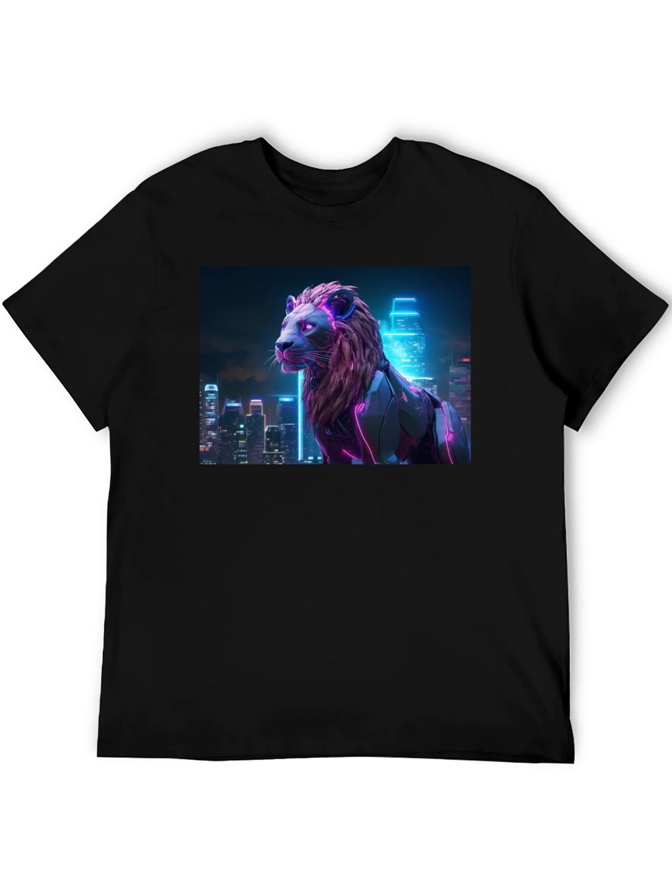 Cyberpunk Lion Graphic Tee - Black