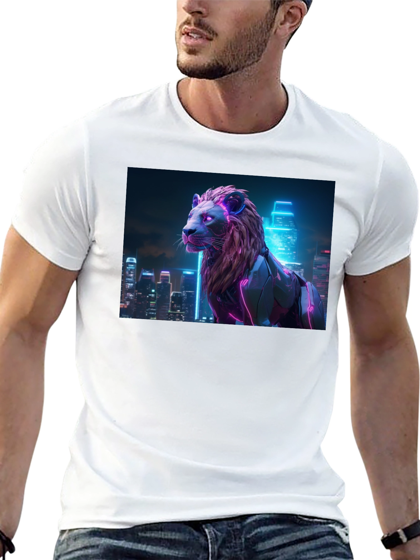 Cyberpunk Lion Graphic Tee - Black
