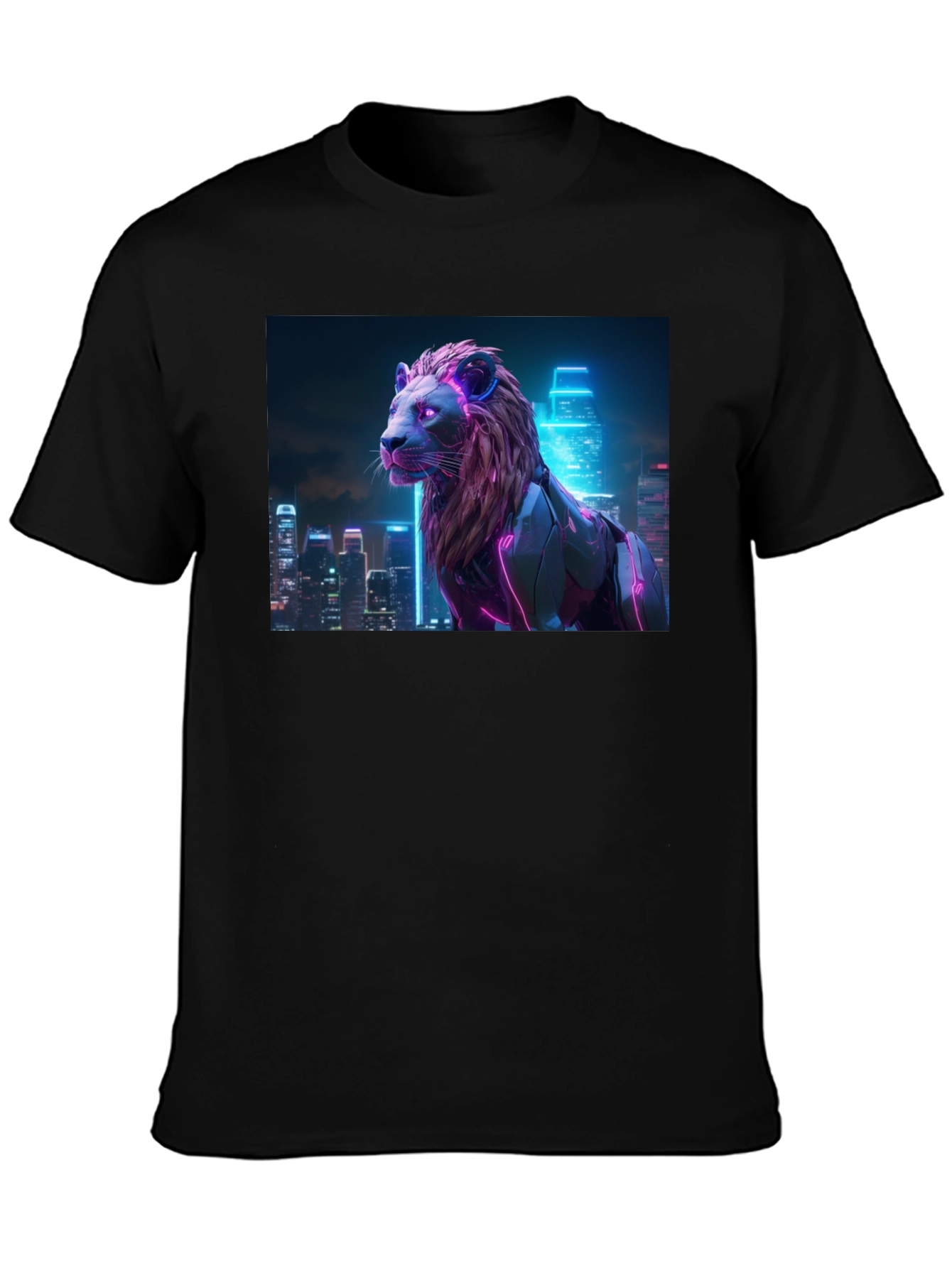 Cyberpunk Lion Graphic Tee - Black