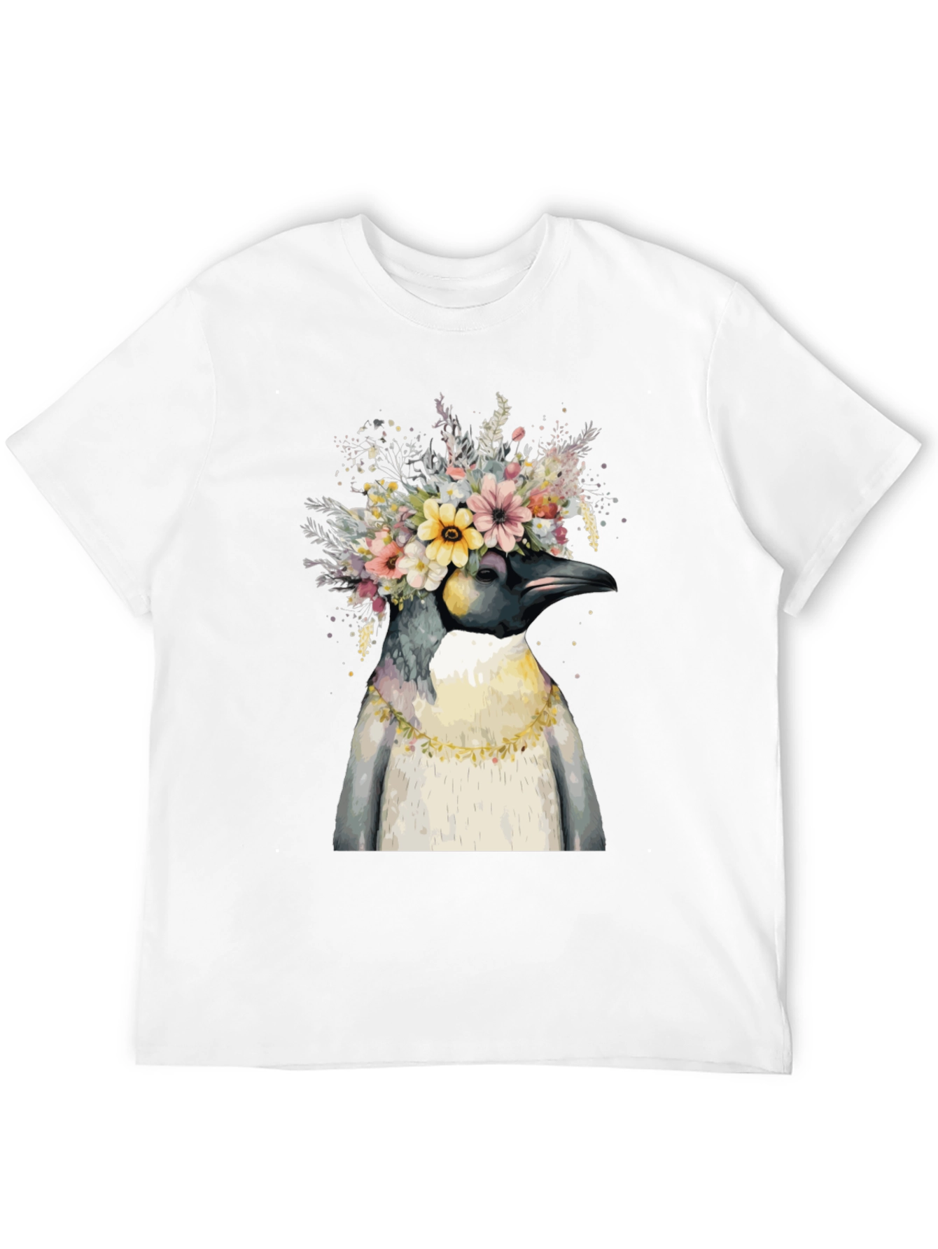 Penguin Floral Crown Black T-Shirt