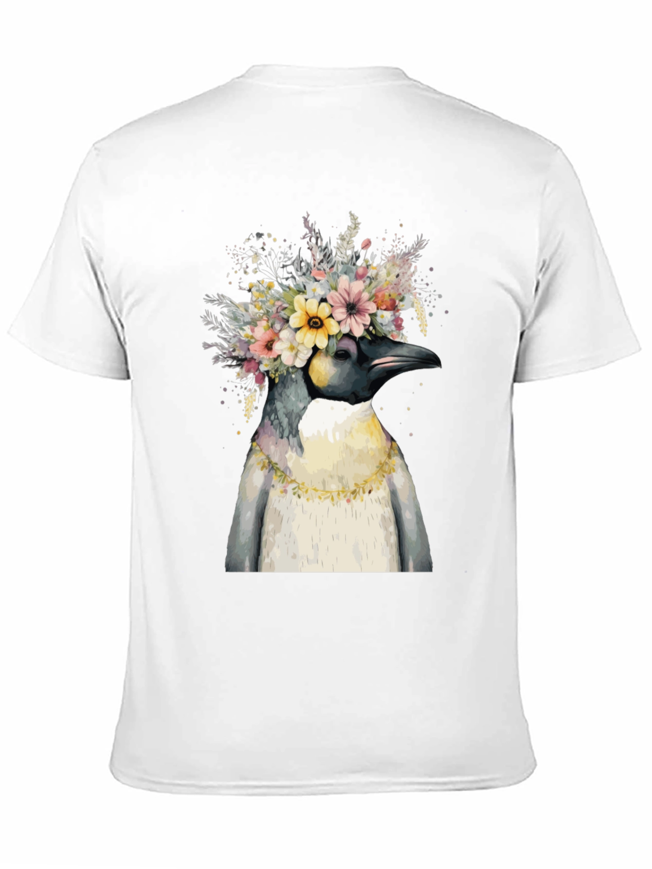 Penguin Floral Crown Black T-Shirt