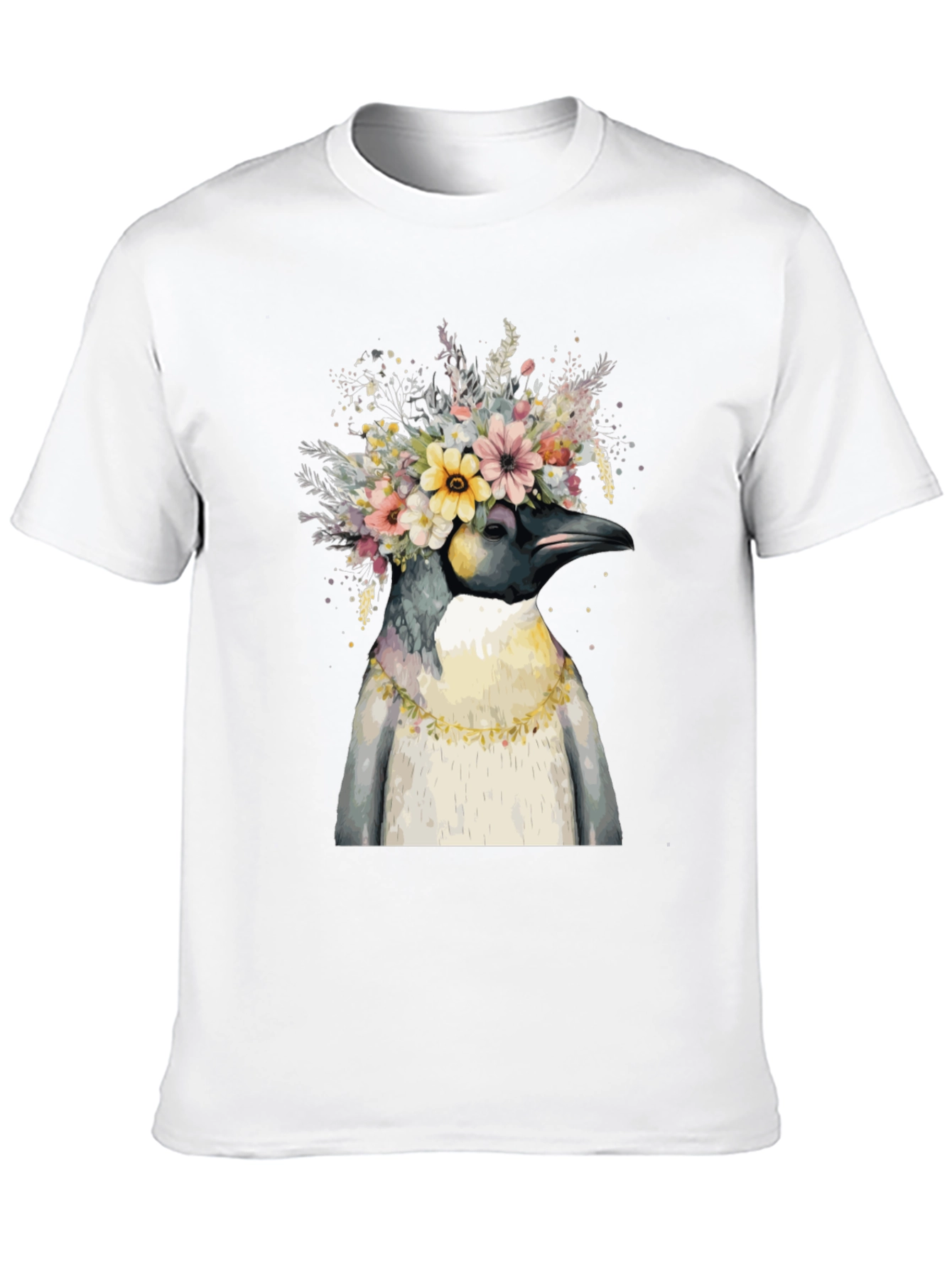 Penguin Floral Crown Black T-Shirt