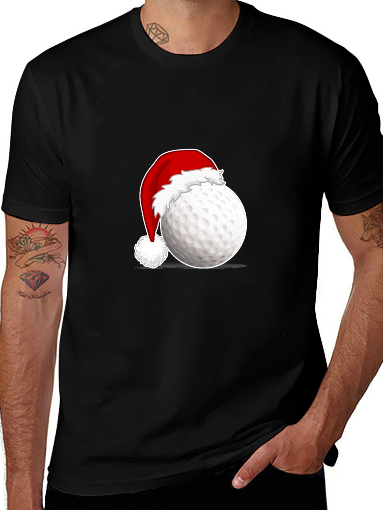 Festive Golf Ball Santa Hat Tee - Black