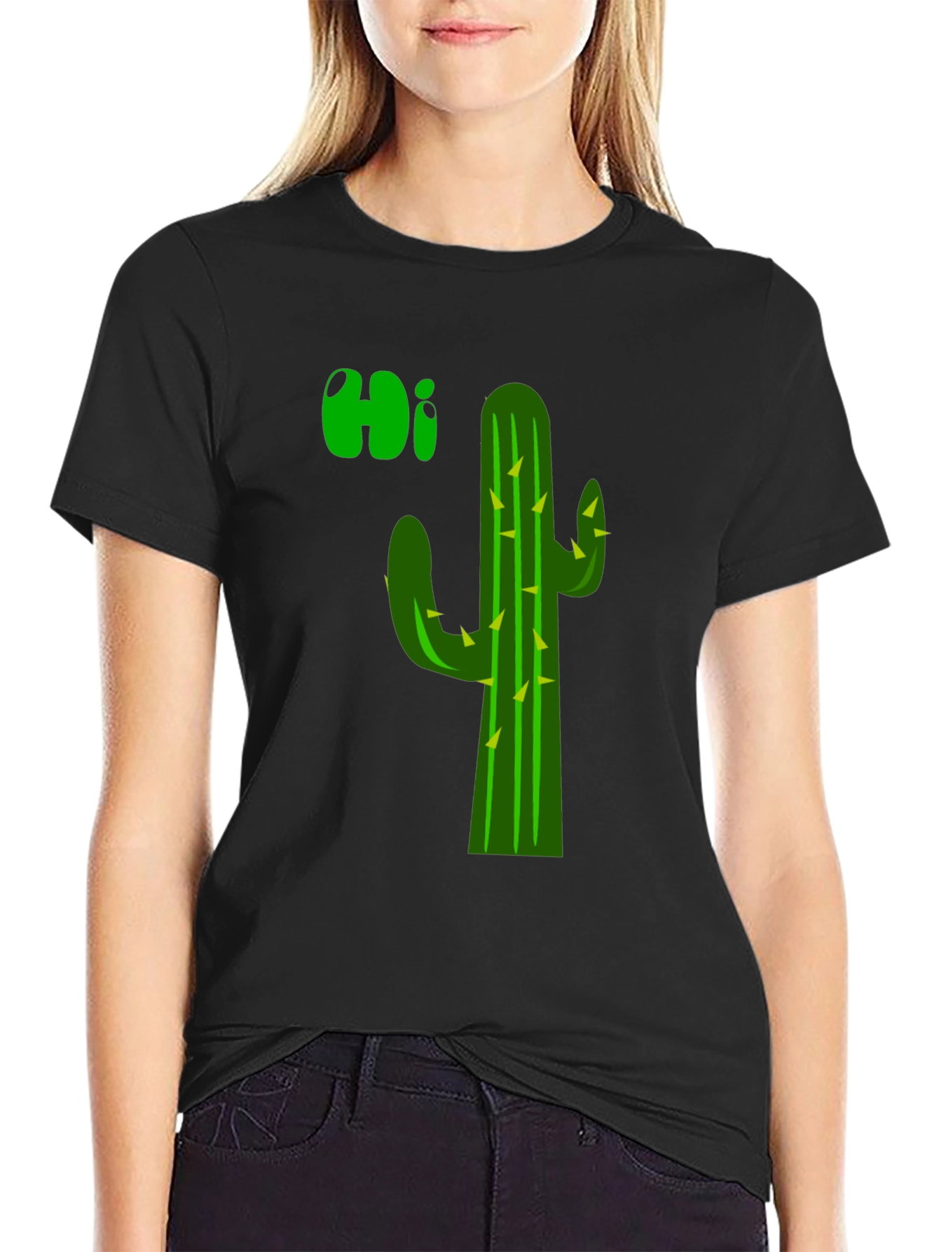 Cactus Hi T-Shirt - Black Graphic Tee