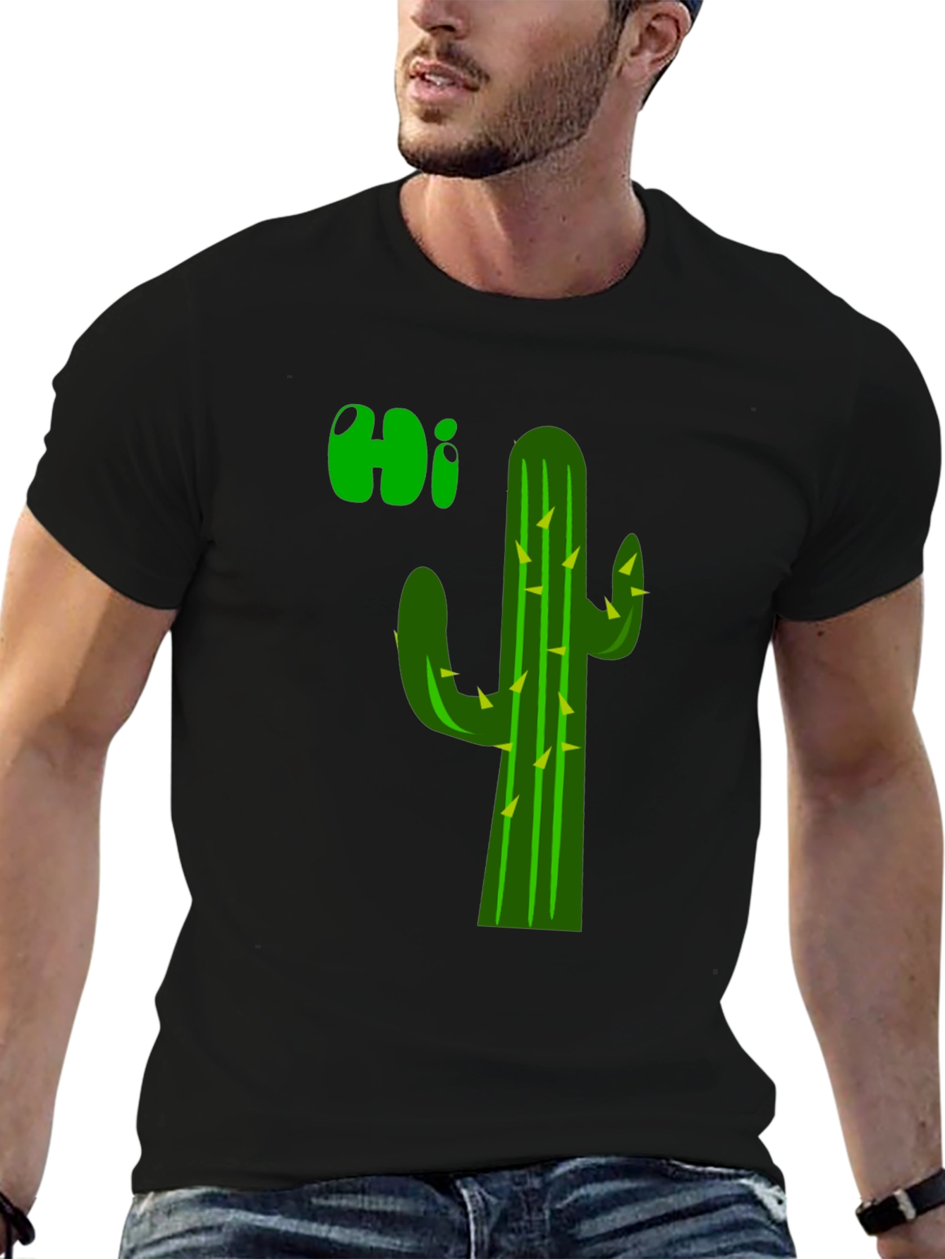 Cactus Hi T-Shirt - Black Graphic Tee