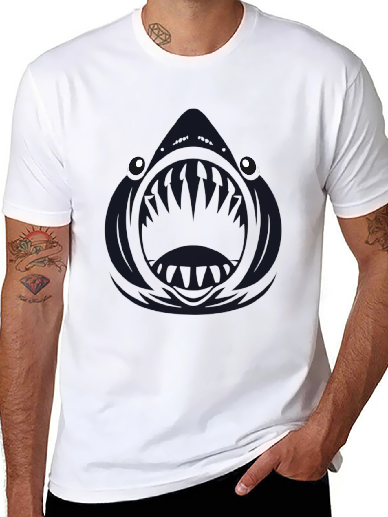 Mens Black Angler Fish Graphic T-Shirt