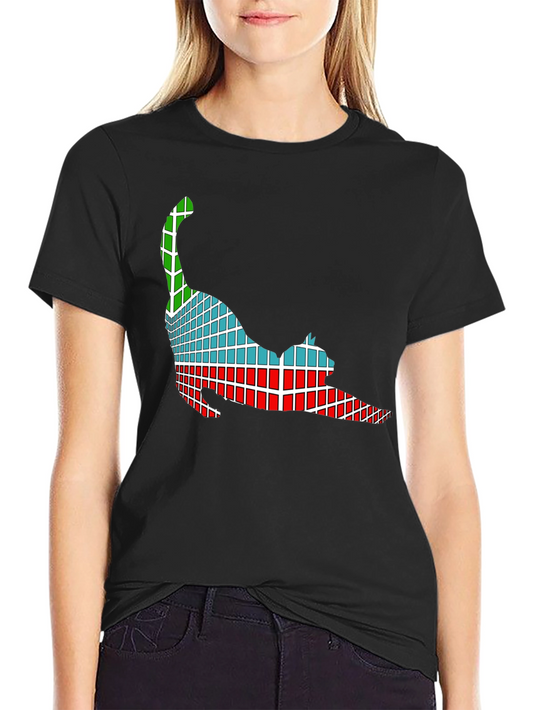 Abstract Cat Graphic Tee - Soft Black Cotton T-Shirt
