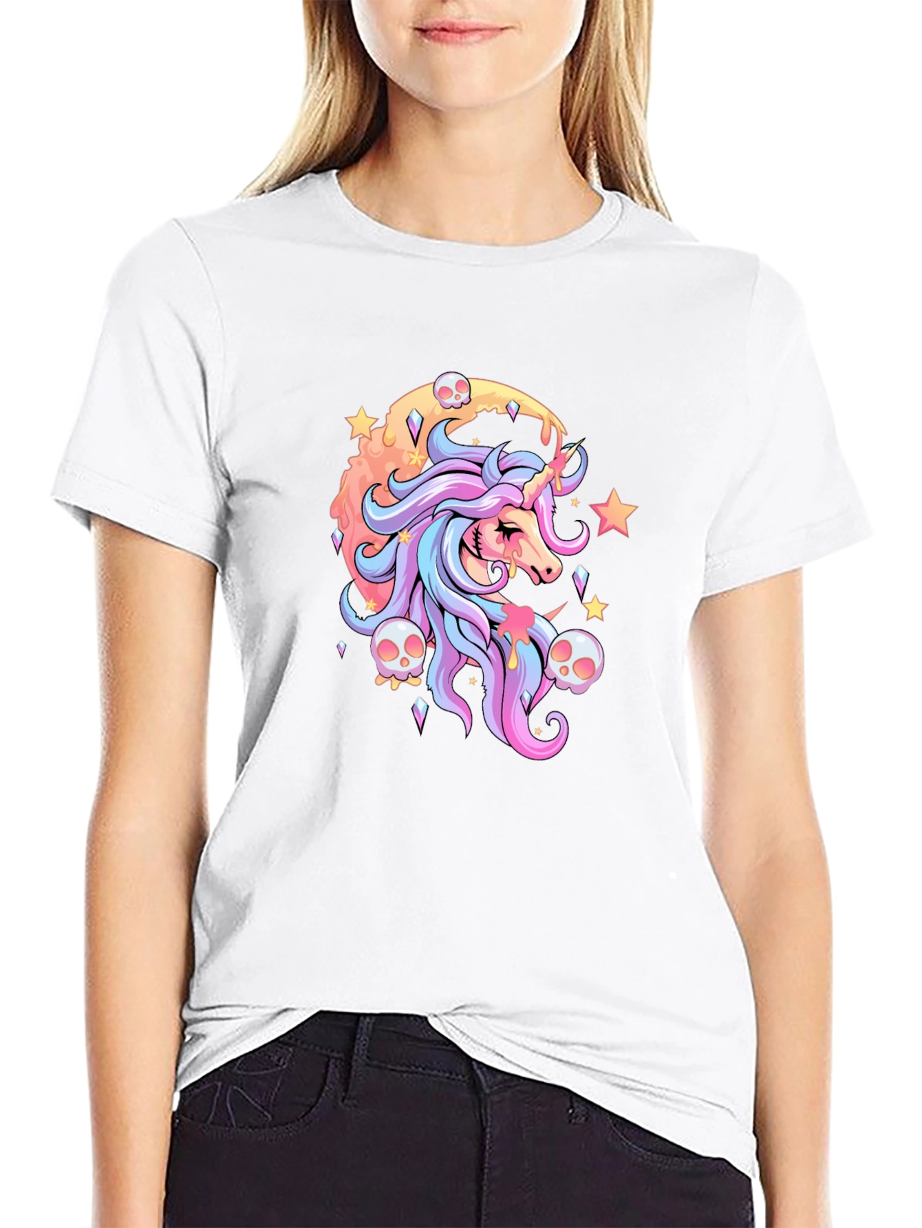 Unicorn & Skulls Graphic Black T-Shirt