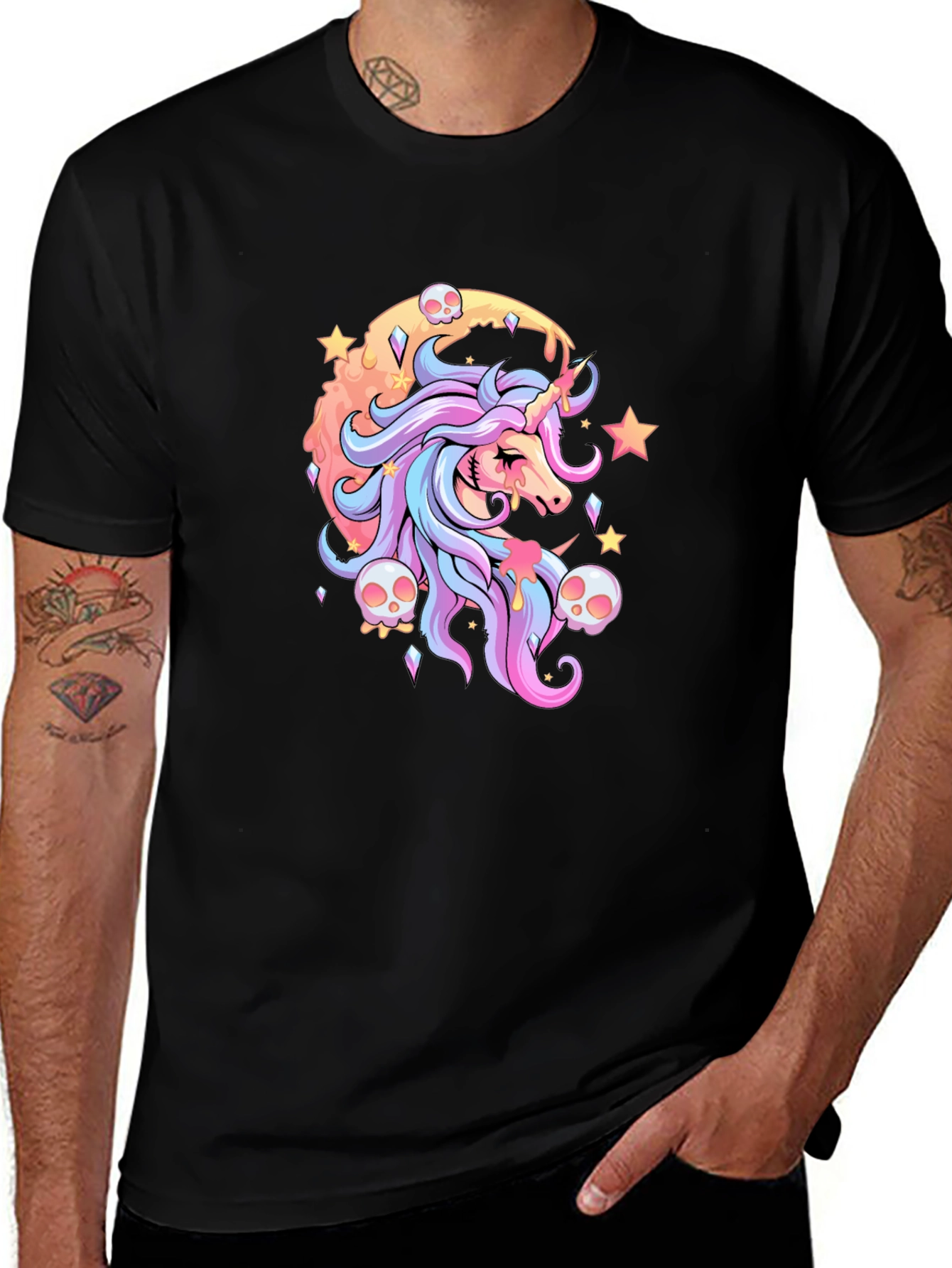 Unicorn & Skulls Graphic Black T-Shirt