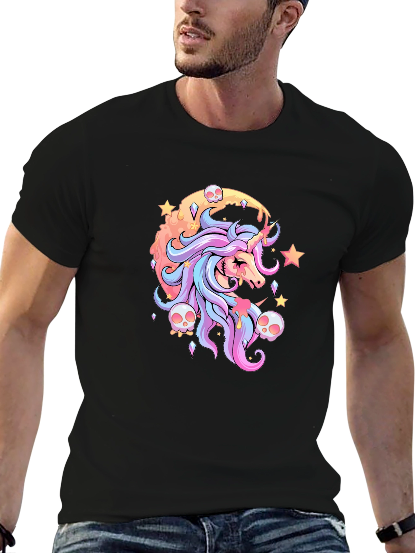 Unicorn & Skulls Graphic Black T-Shirt