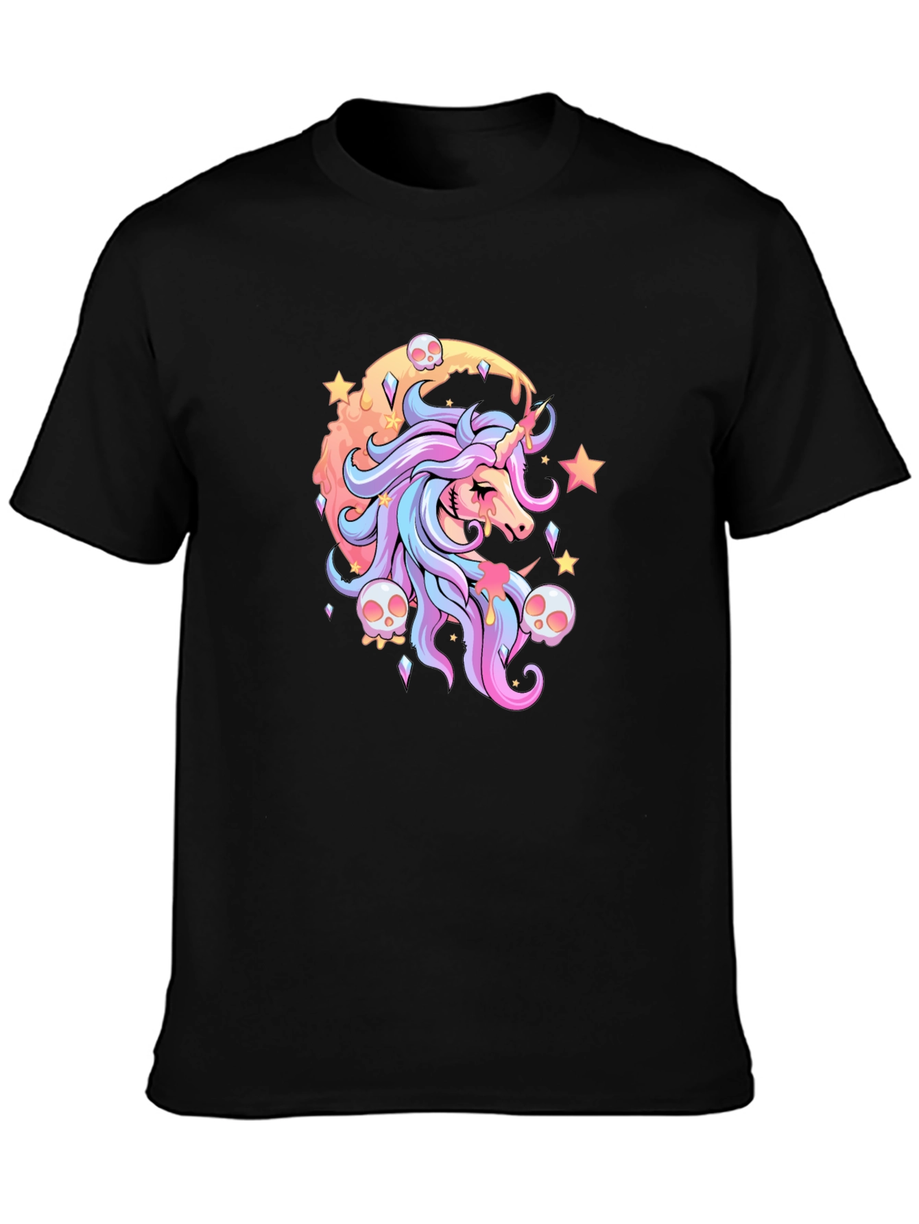 Unicorn & Skulls Graphic Black T-Shirt