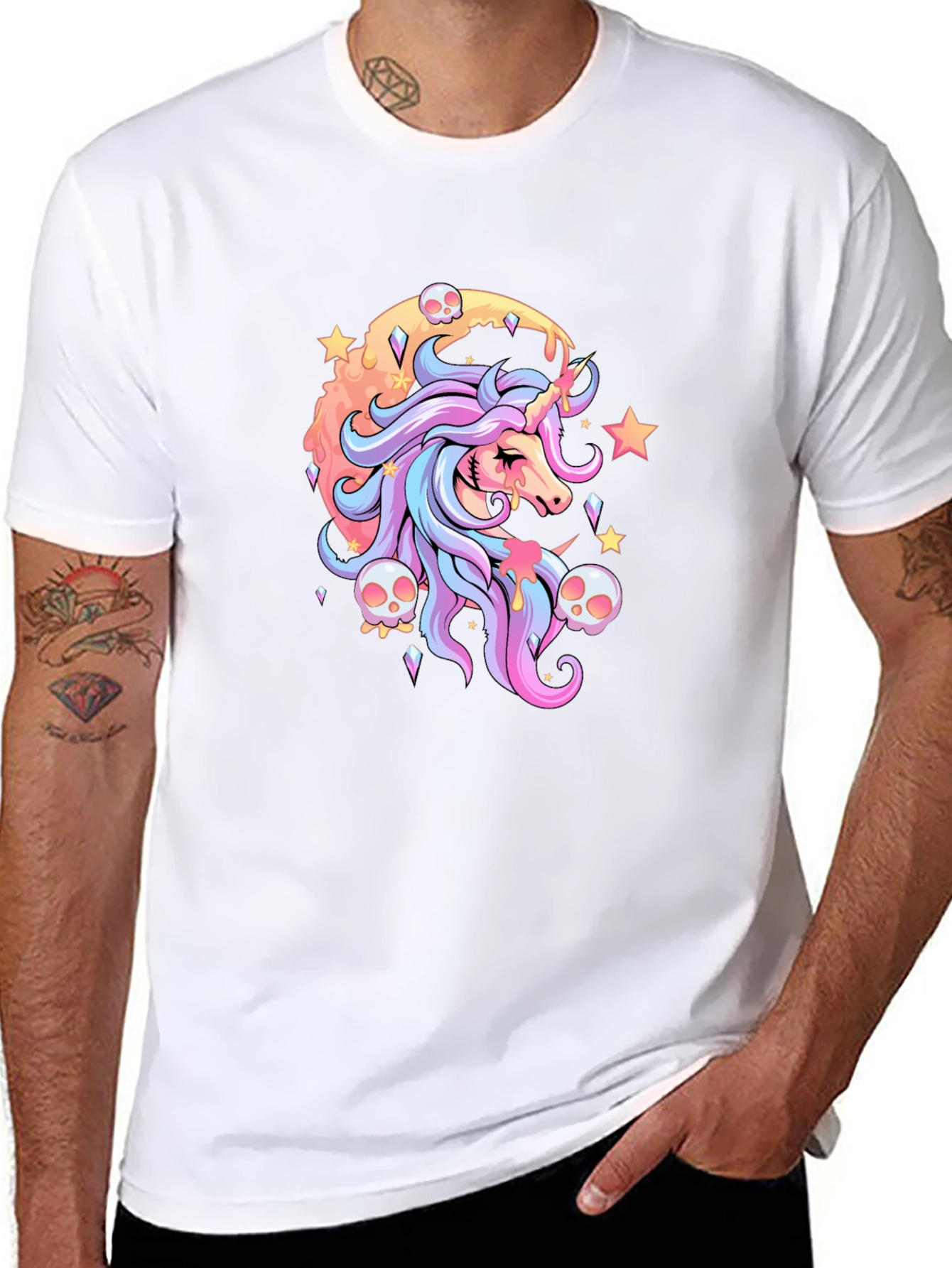 Unicorn & Skulls Graphic Black T-Shirt