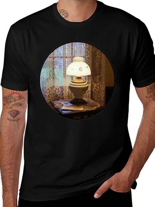 Vintage Lamp Print Black T-Shirt