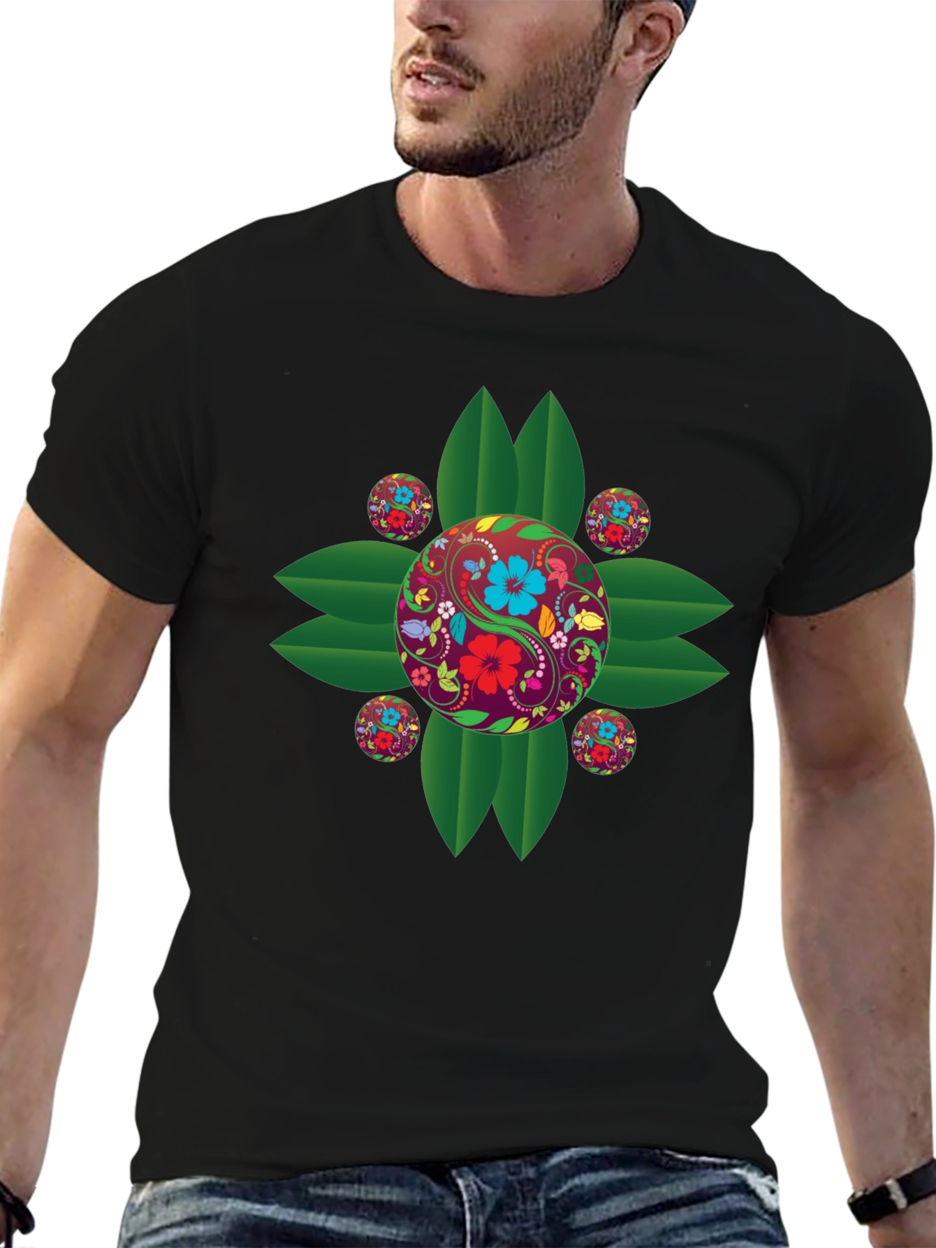 Floral Yin Yang Graphic T-Shirt