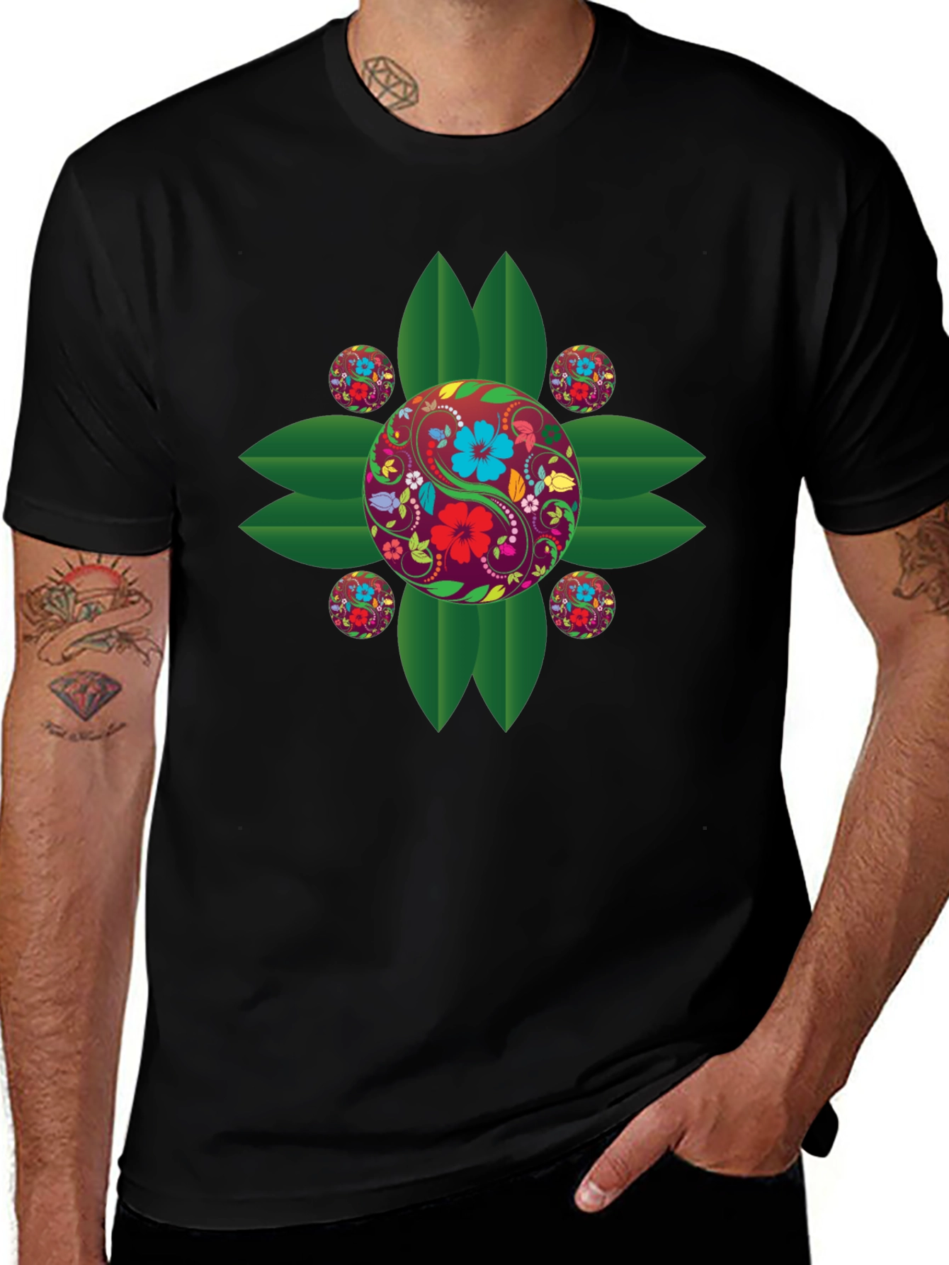 Floral Yin Yang Graphic T-Shirt