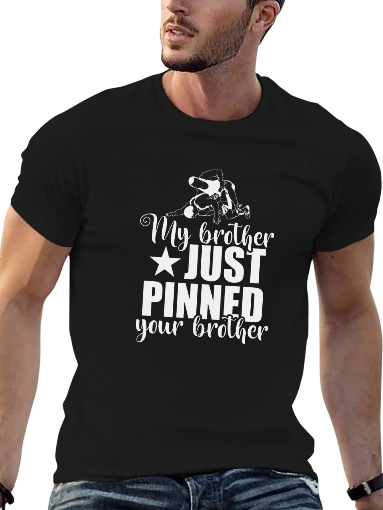 Wrestling Brother Black Graphic T-Shirt