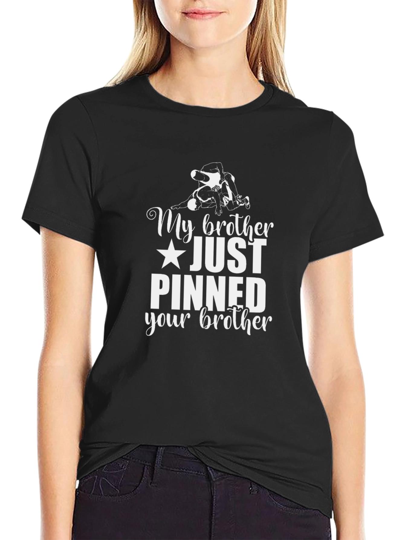 Wrestling Brother Black Graphic T-Shirt