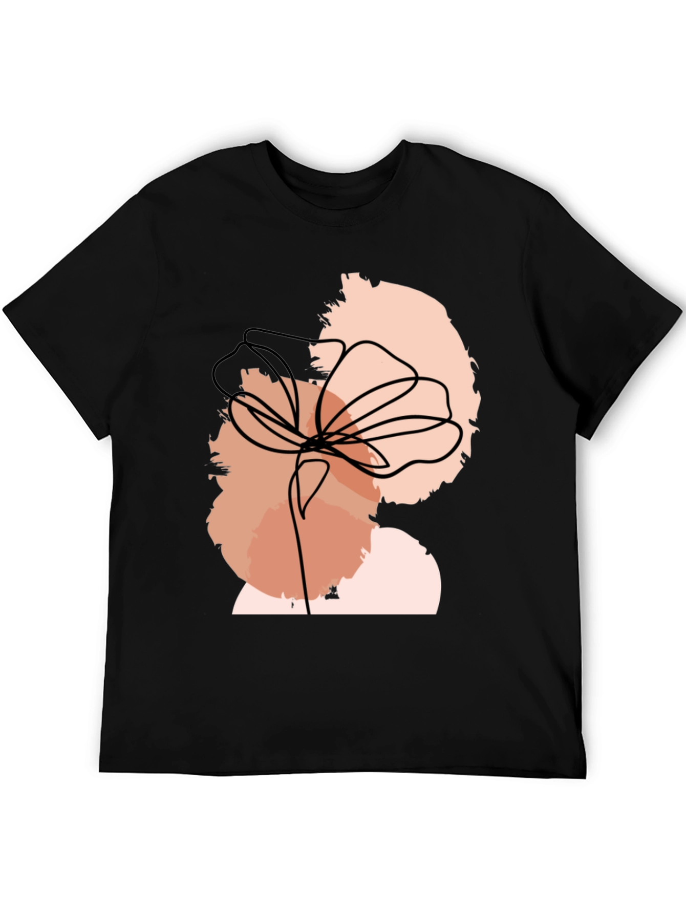 Abstract Floral Line Art Black T-Shirt