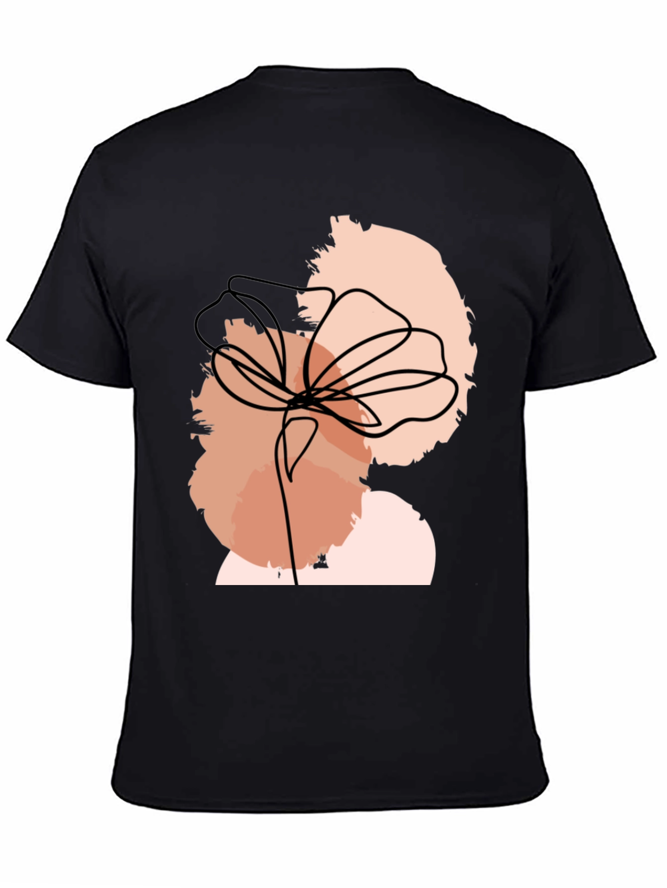 Abstract Floral Line Art Black T-Shirt