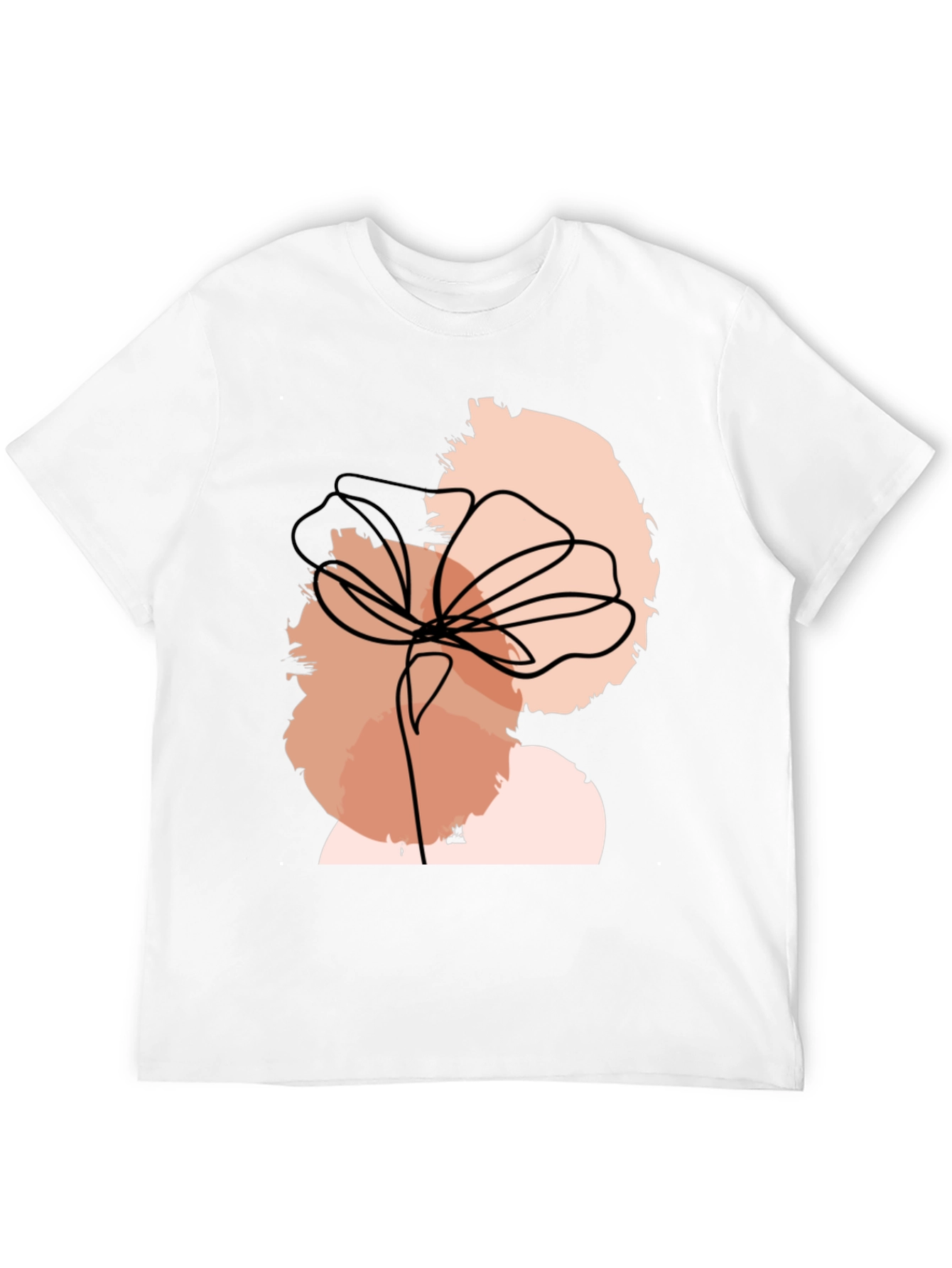 Abstract Floral Line Art Black T-Shirt